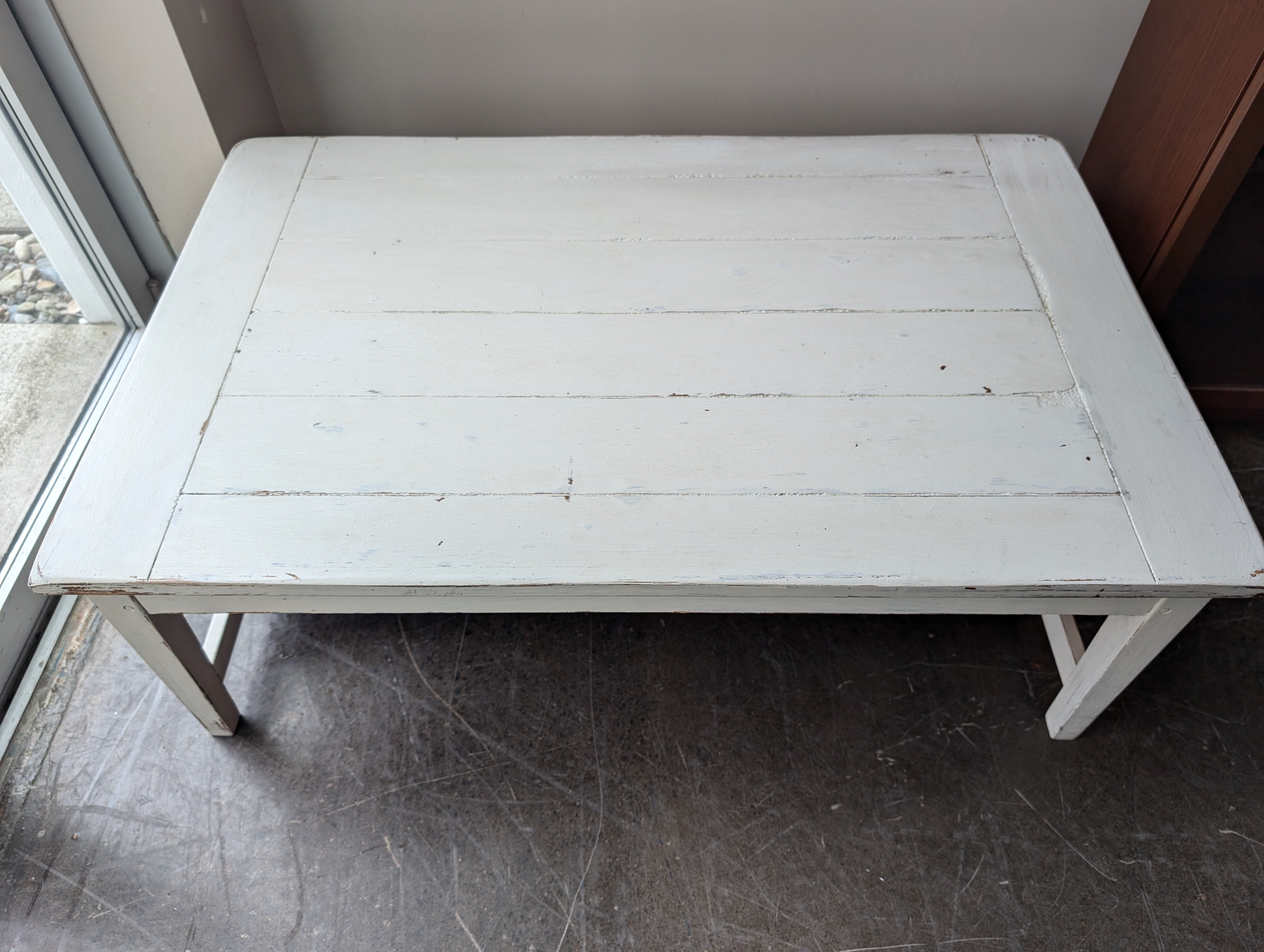 Distressed White Plank Top Furniture Piece