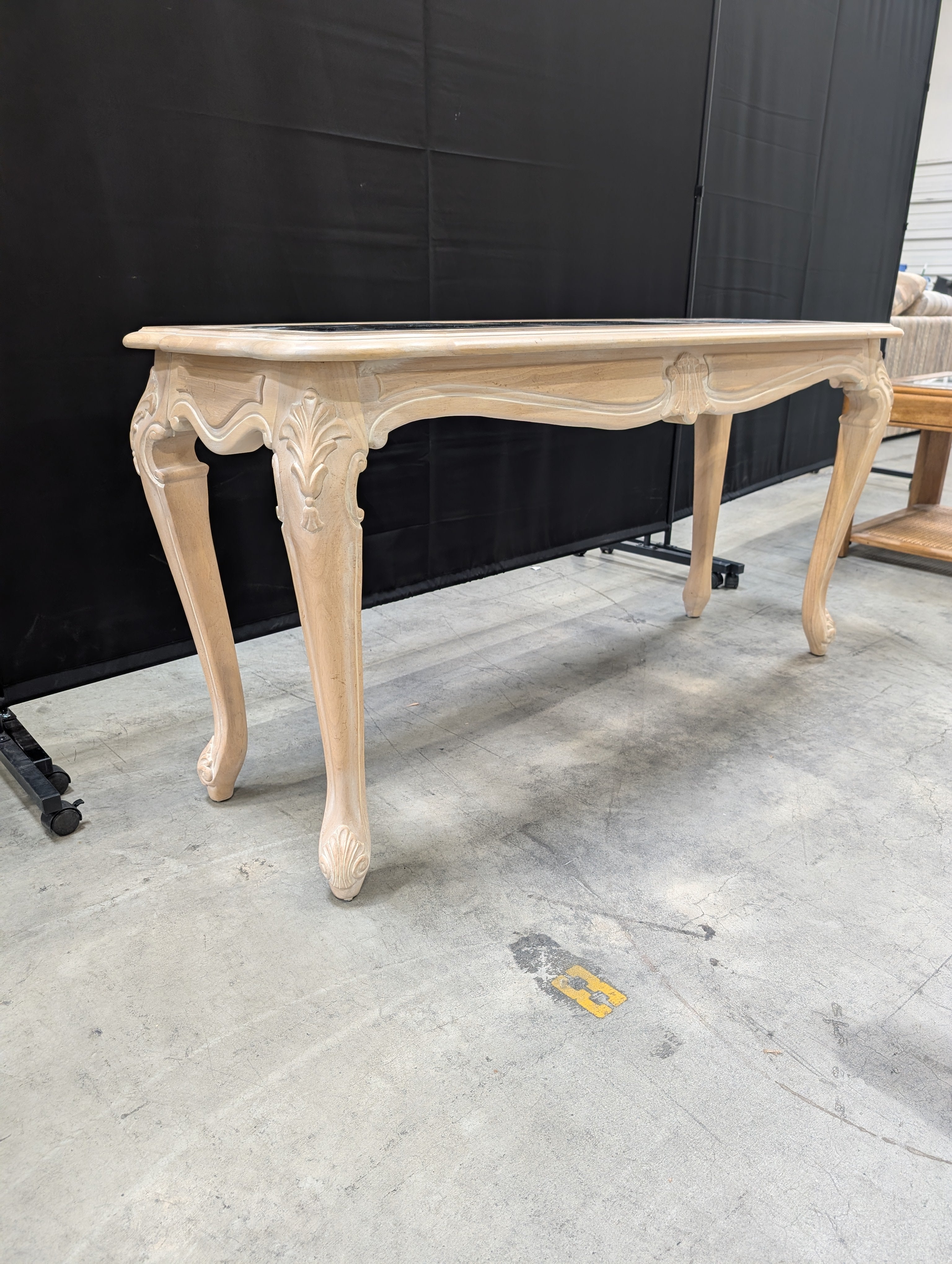 Ornate Carved Wood Hooker Furniture Console Table with Three Glass Top Panels