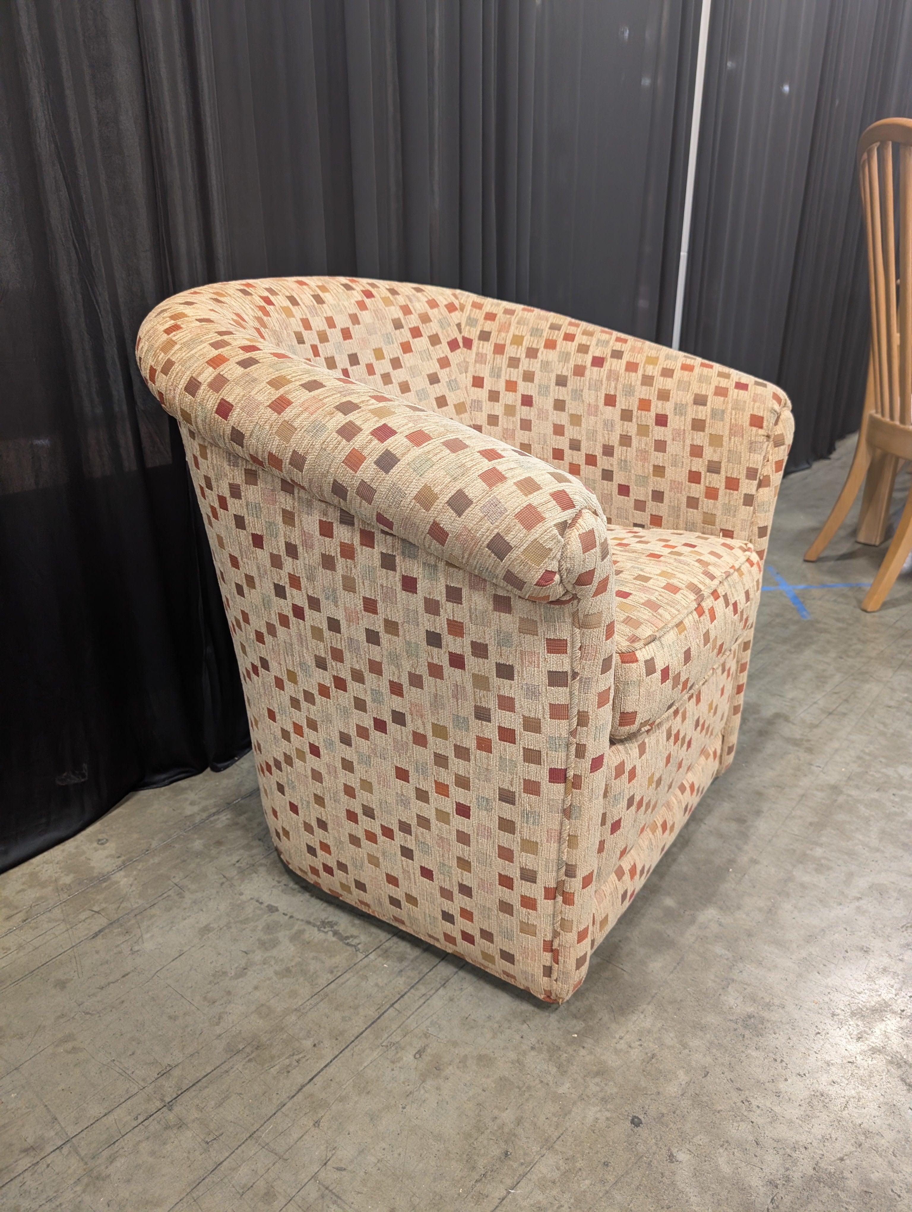 Geometric Patterned Barrel Back Armchair