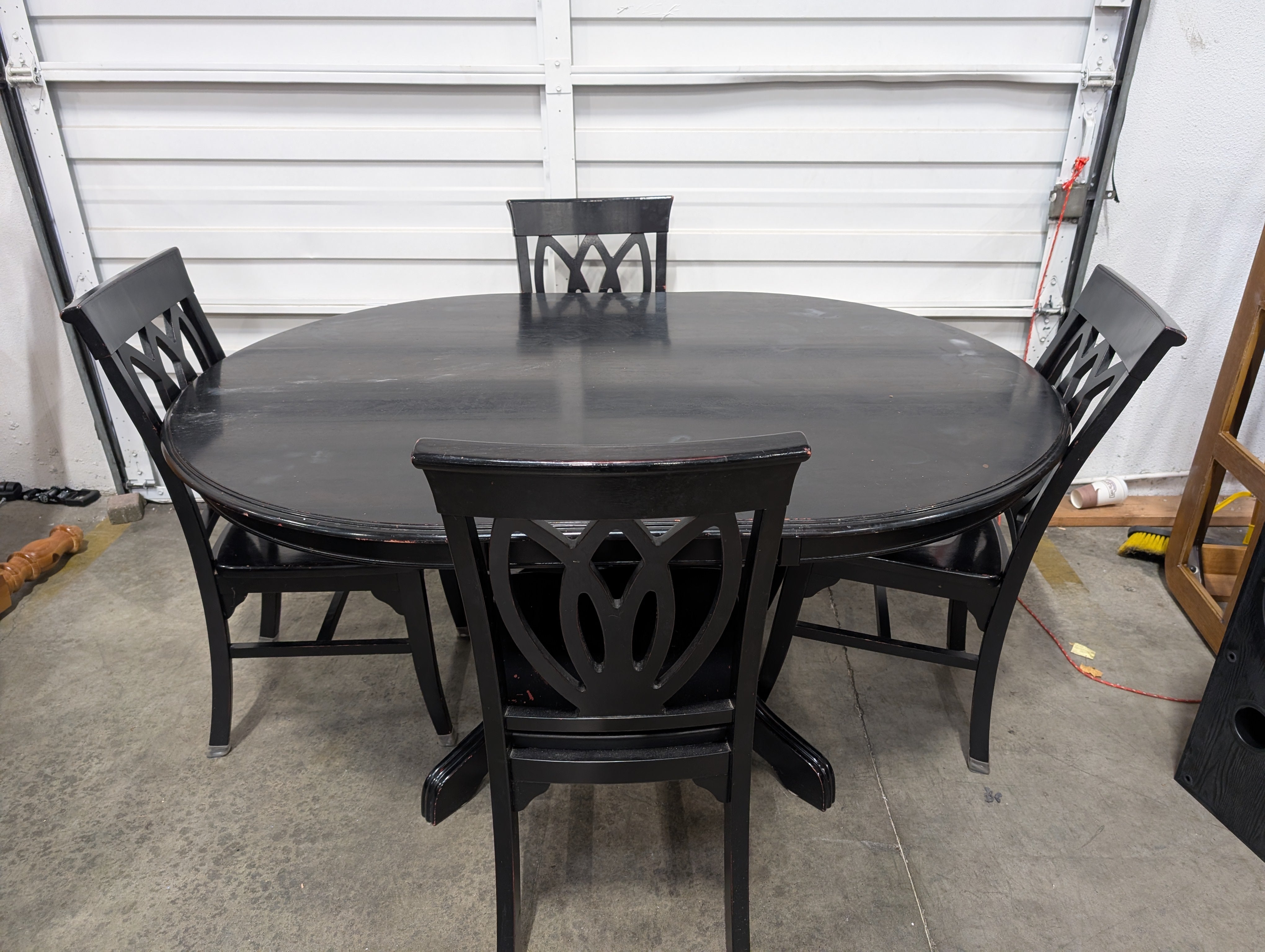 Black Wood Oval Dining Table Set with 4 Chairs