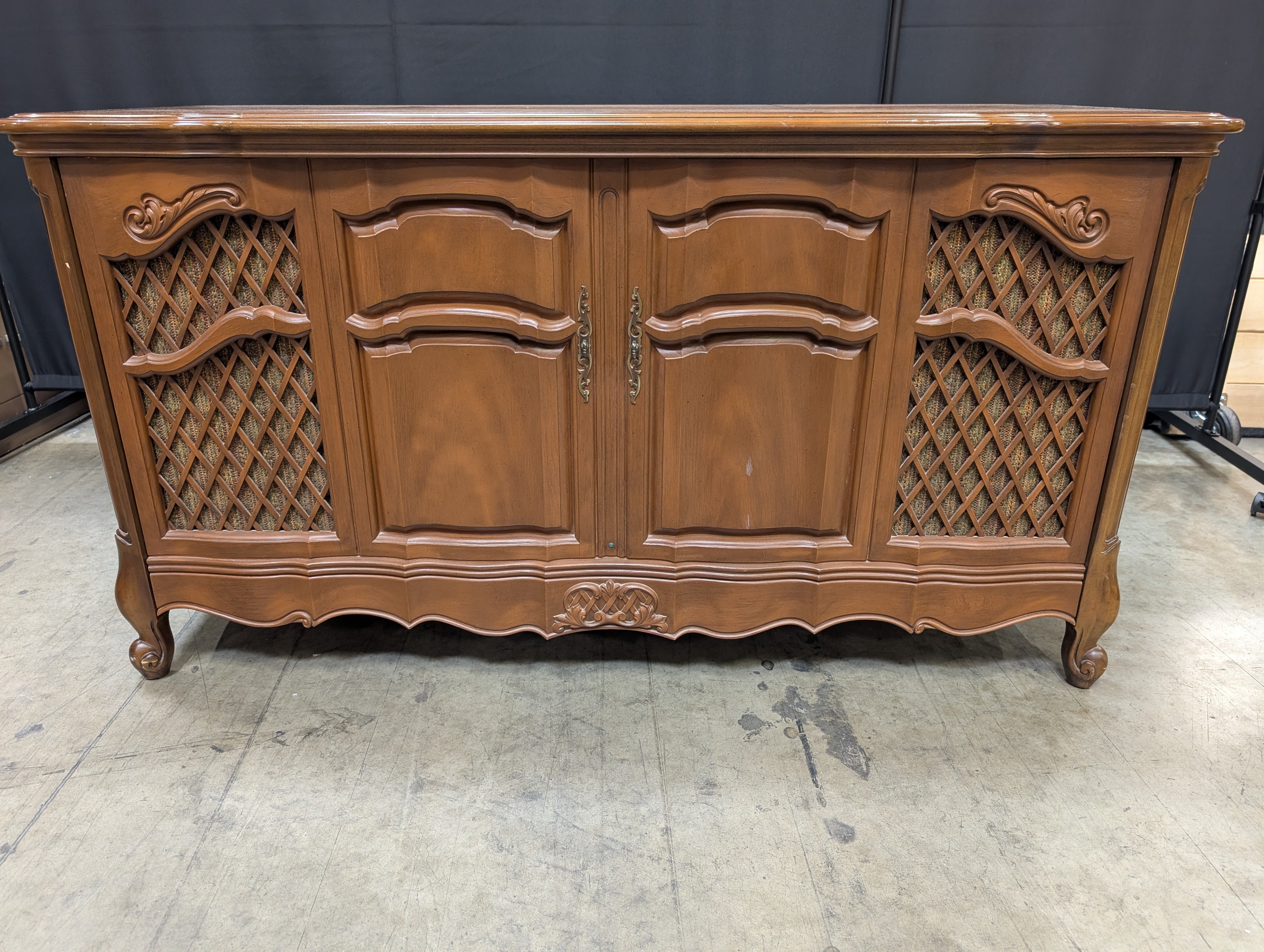 Vintage French Provincial Style Wood Console Cabinet