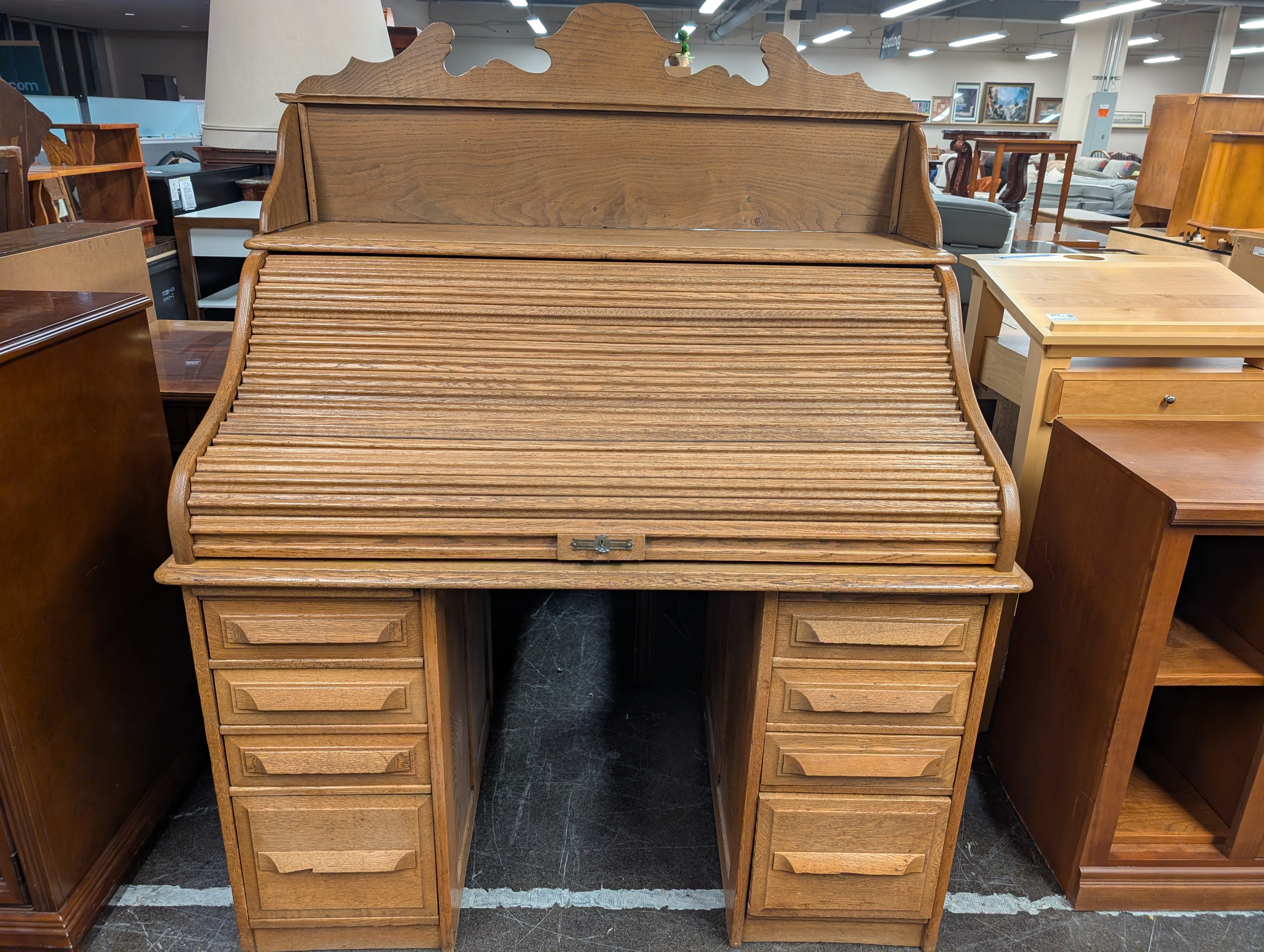 Vintage Oak Wood Roll Up Secretary Desk