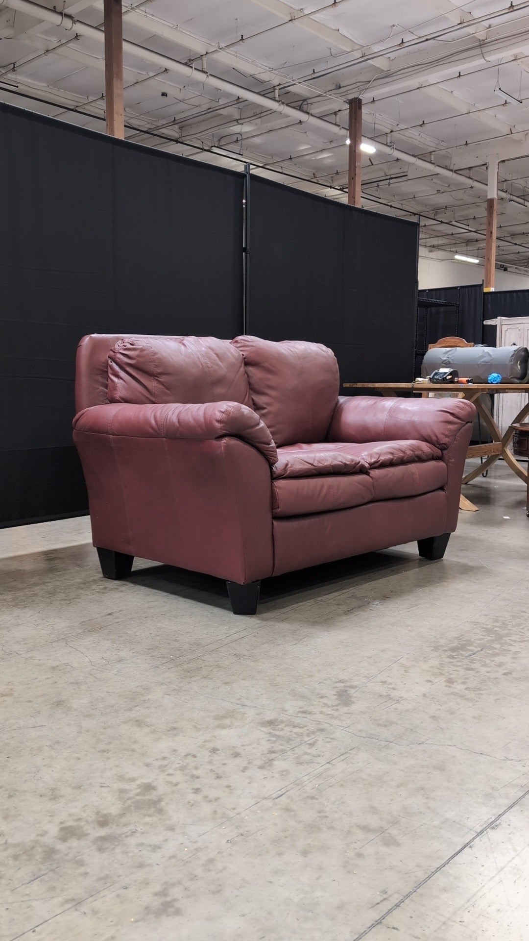 Rich Burgundy Leather Two-Seater Sofa