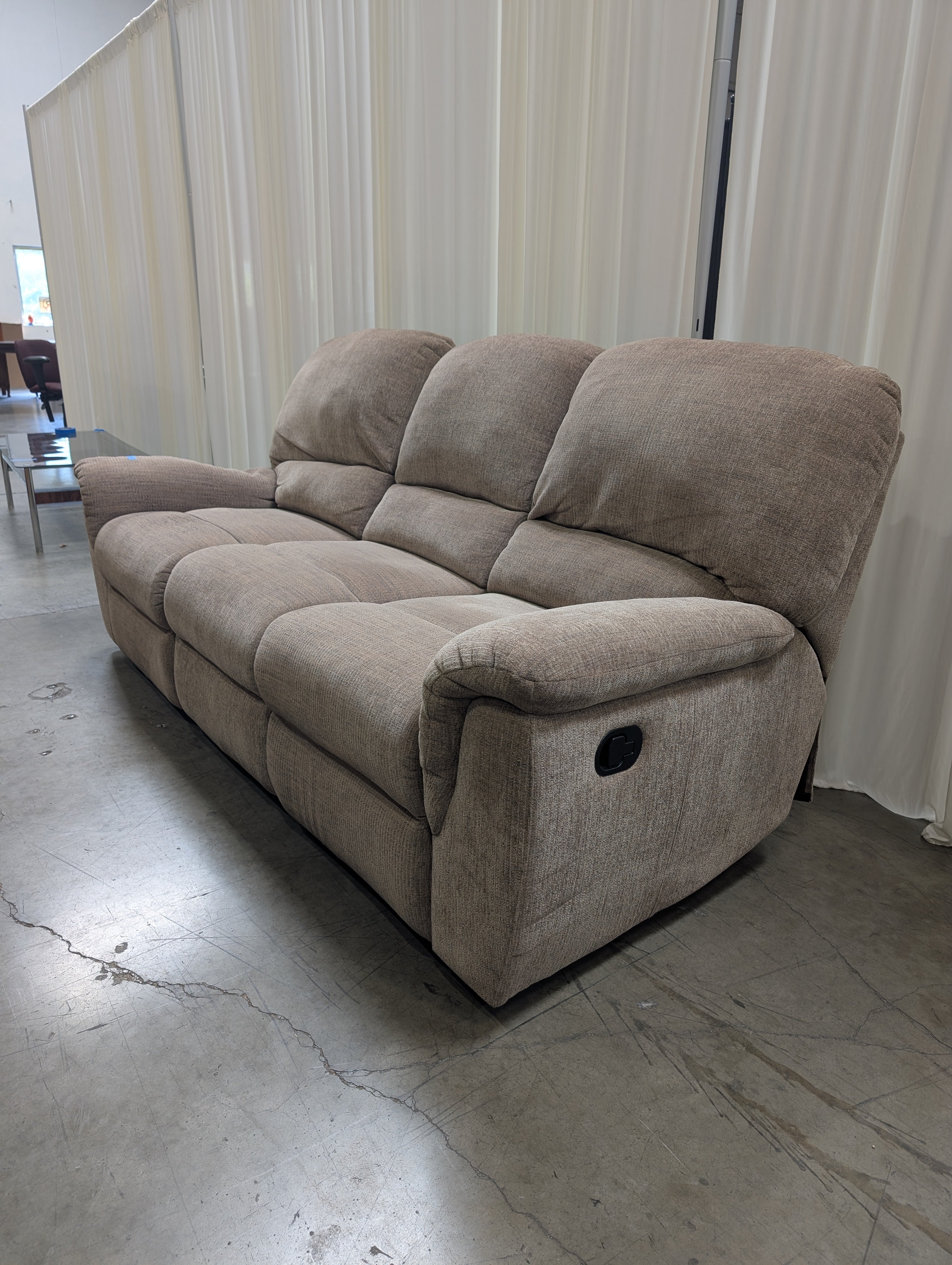 Tan Textured Fabric Reclining Couch