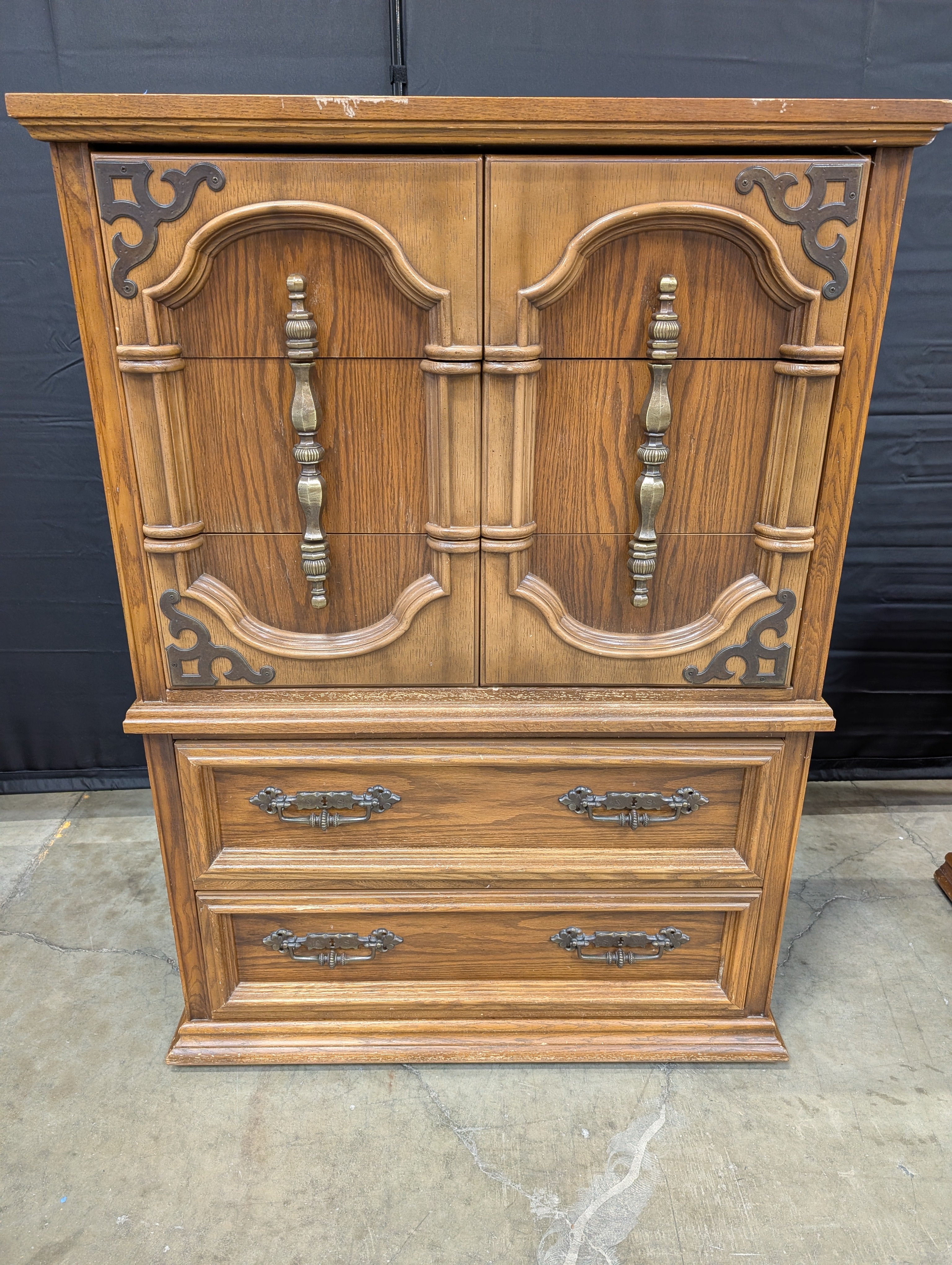 Bassett Furniture Armoire Drawers with Ornate Hardware