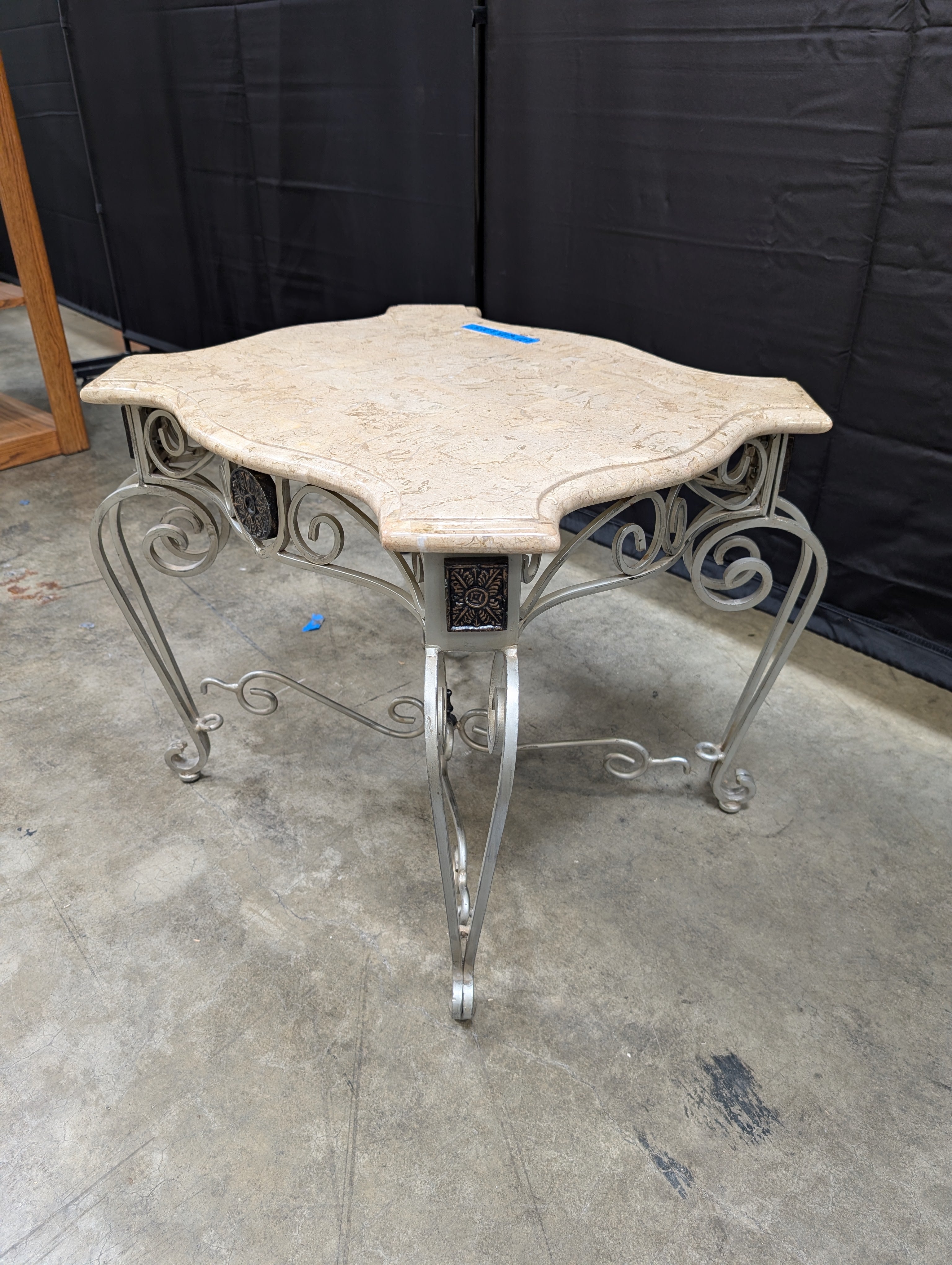 Ornate Metal End Table with Stone Top