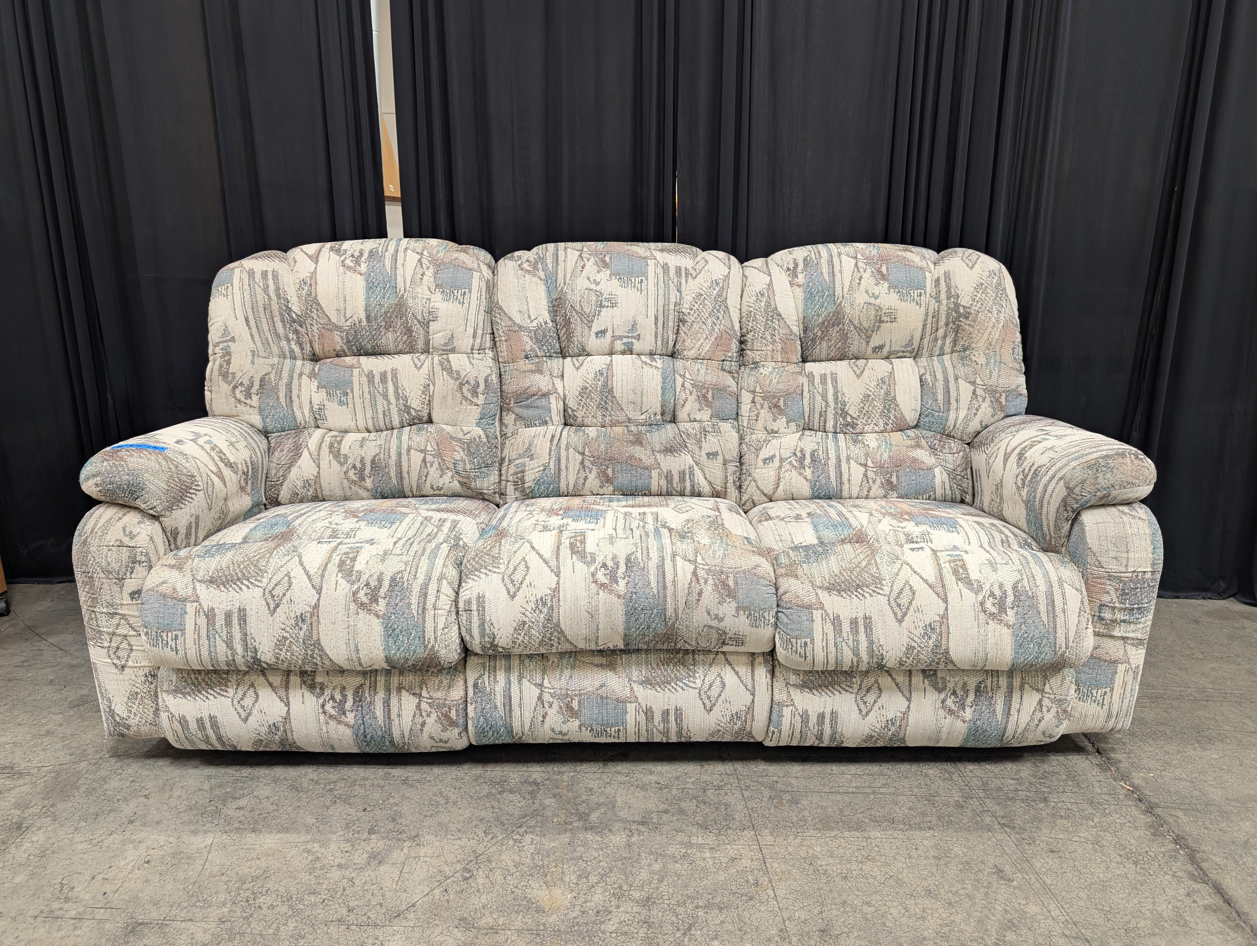 LaZboy Patterned Fabric Three-Seat Couch with Rolled Arms