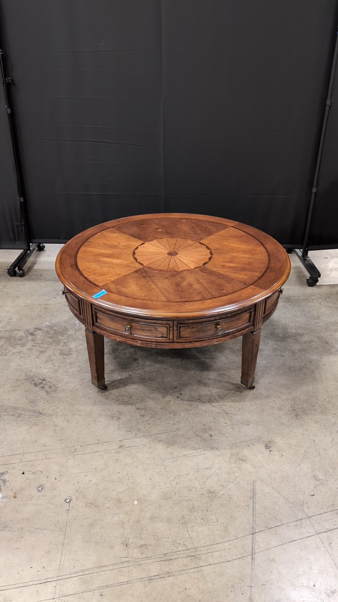 Classic Round Wood Coffee Table with Inlay Design