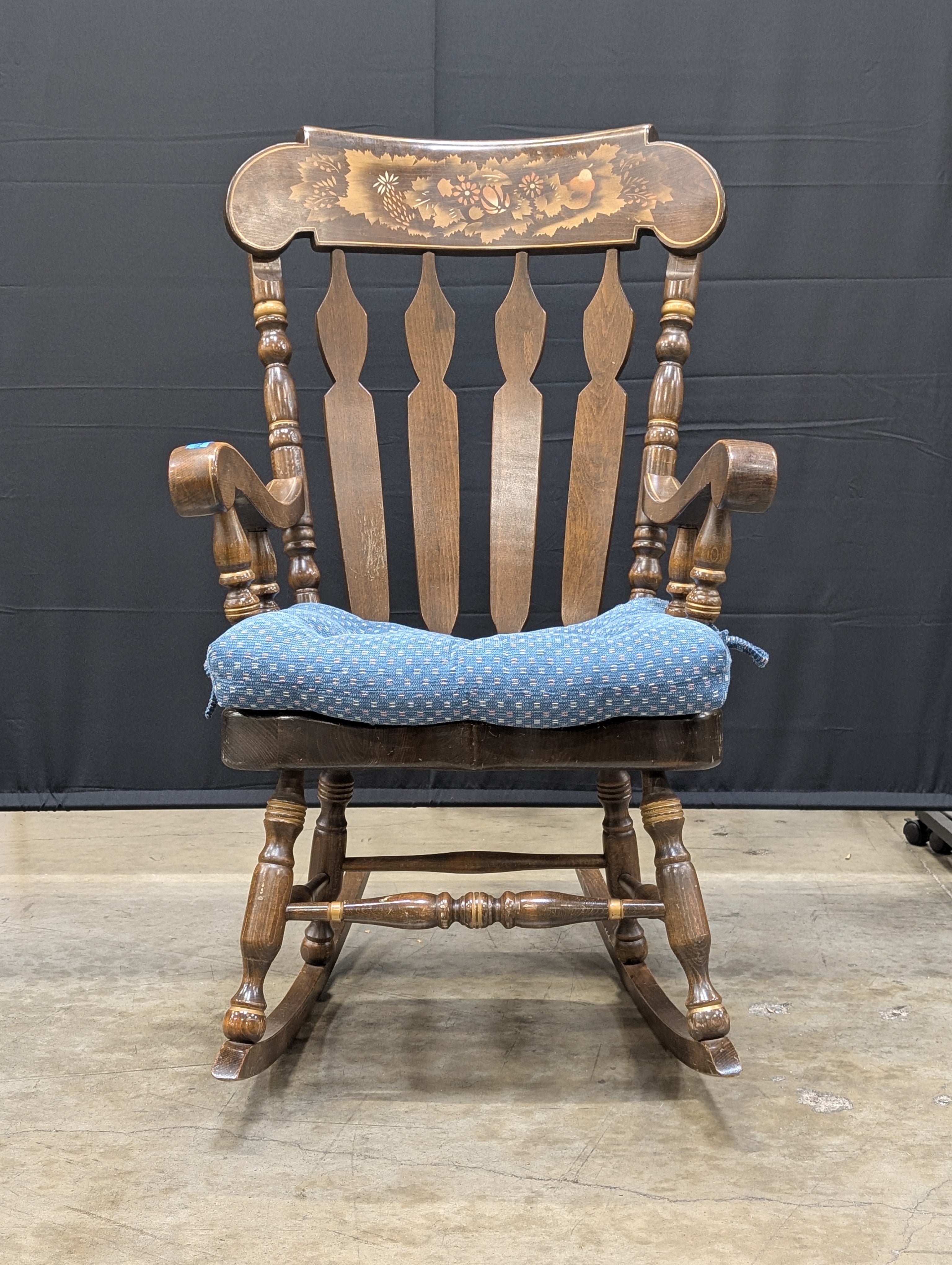 Vintage Hand-Painted Wooden Rocking Chair with Fruit Motif