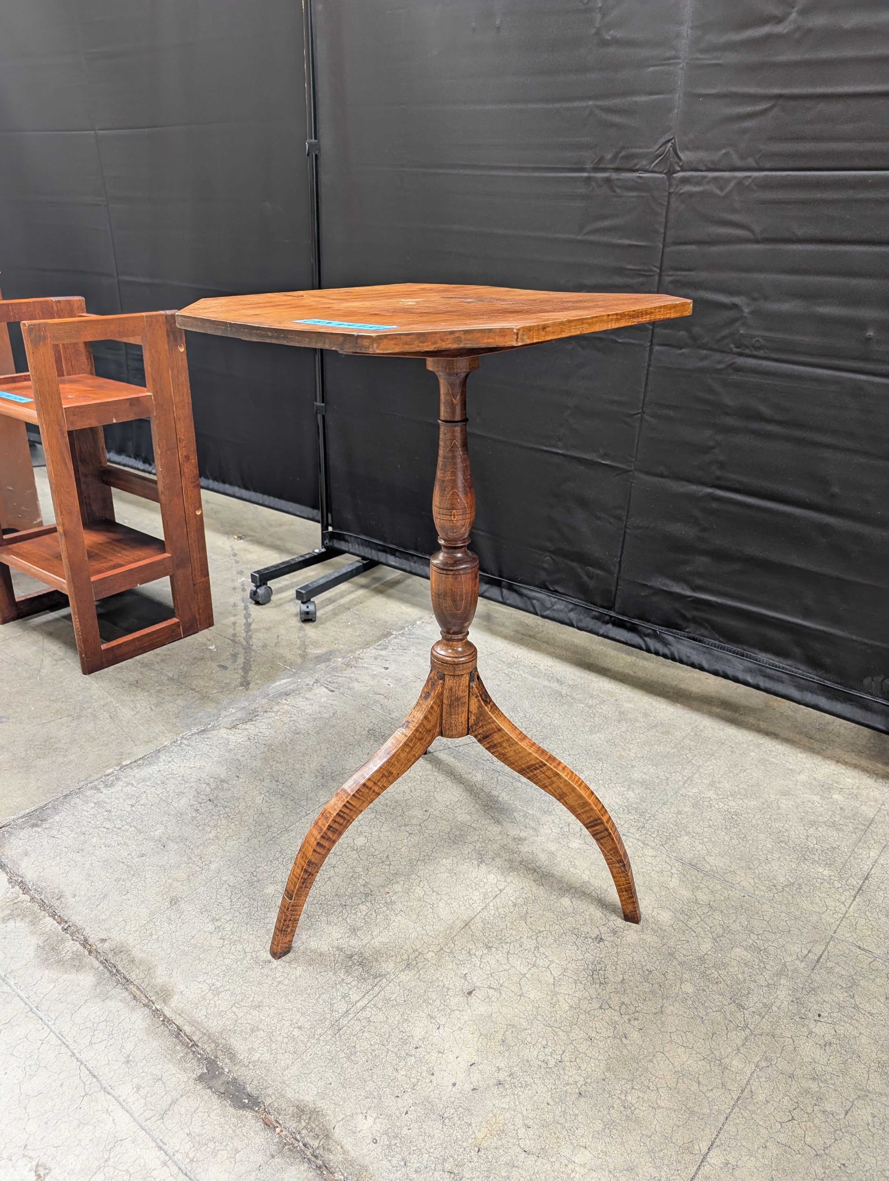 Octagonal Wood End Table with Tripod Base