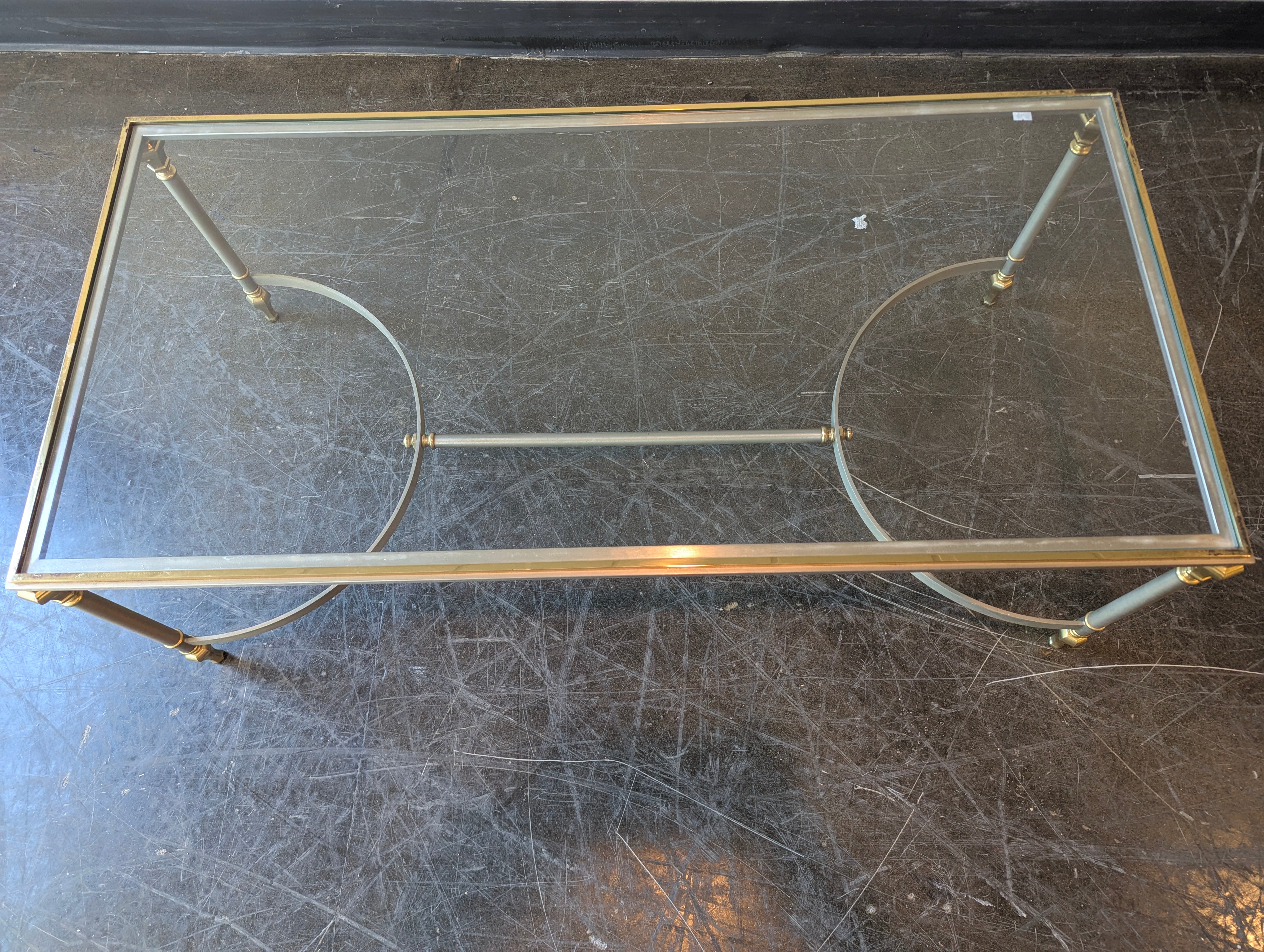 Glass-Top Coffee Table with Brass Accents
