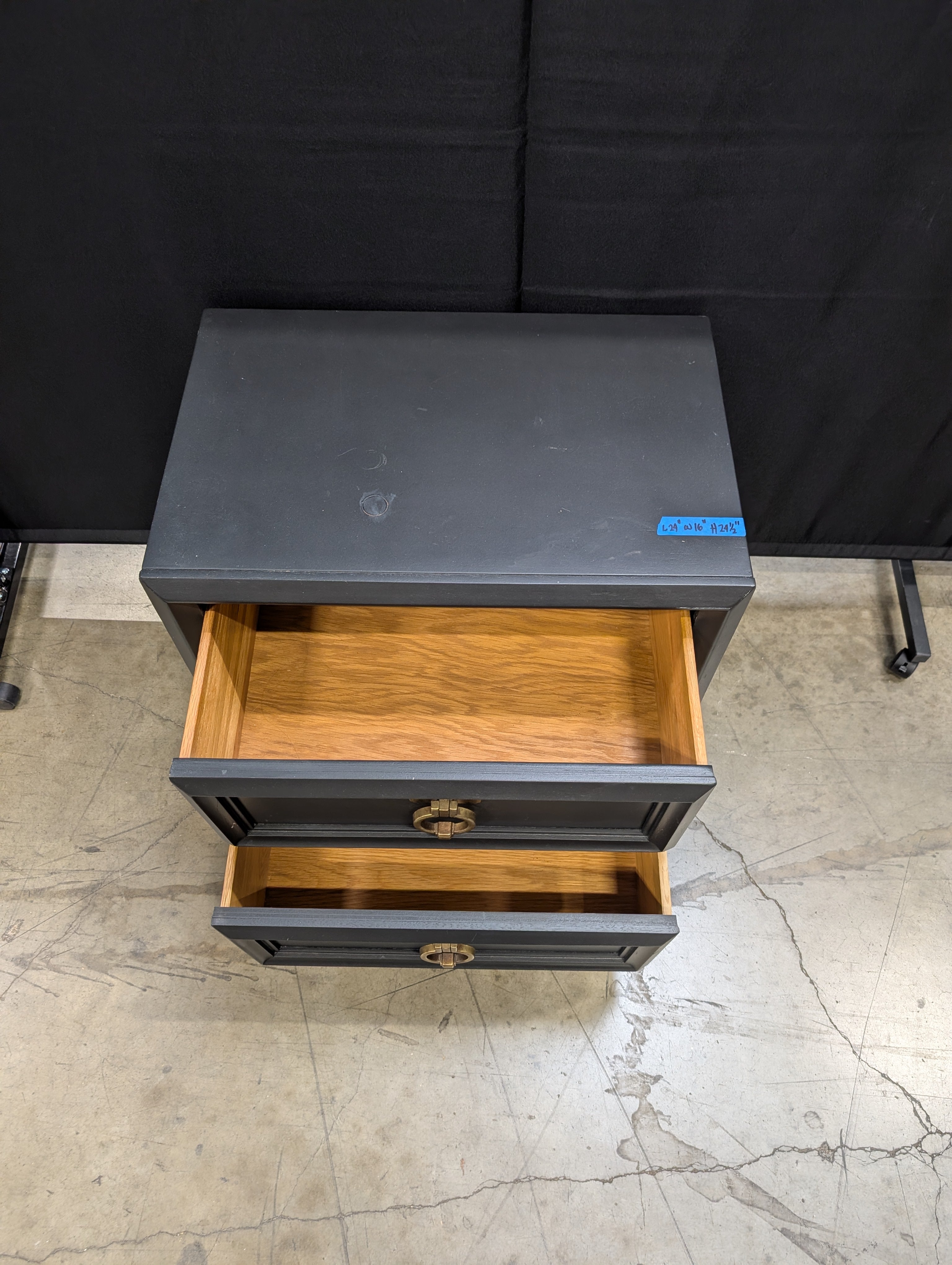 Black Two-Drawer Bedroom Thomasville Nightstand with Ring Pulls
