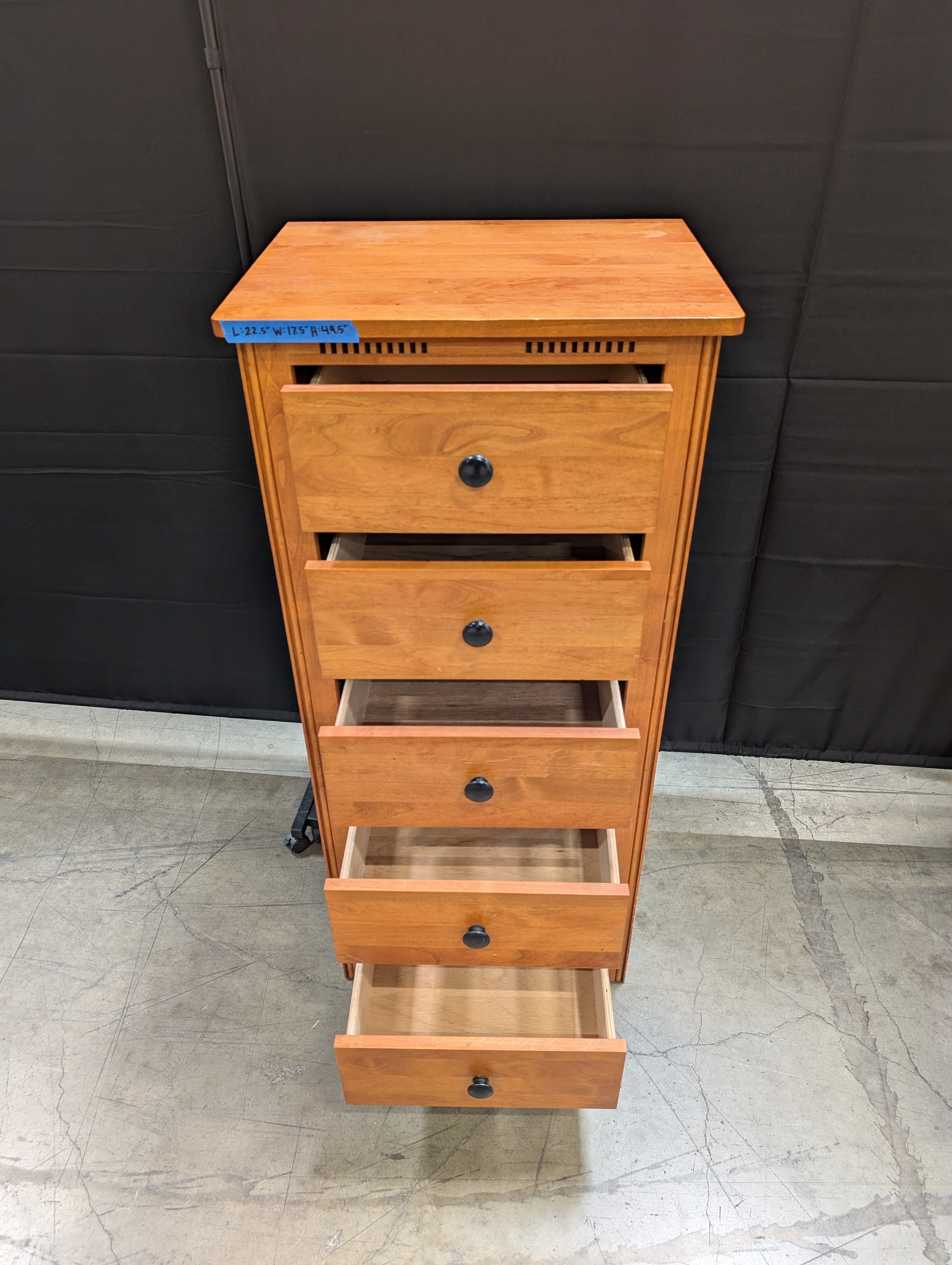 Five-Drawer Wood Dresser with Black Knobs