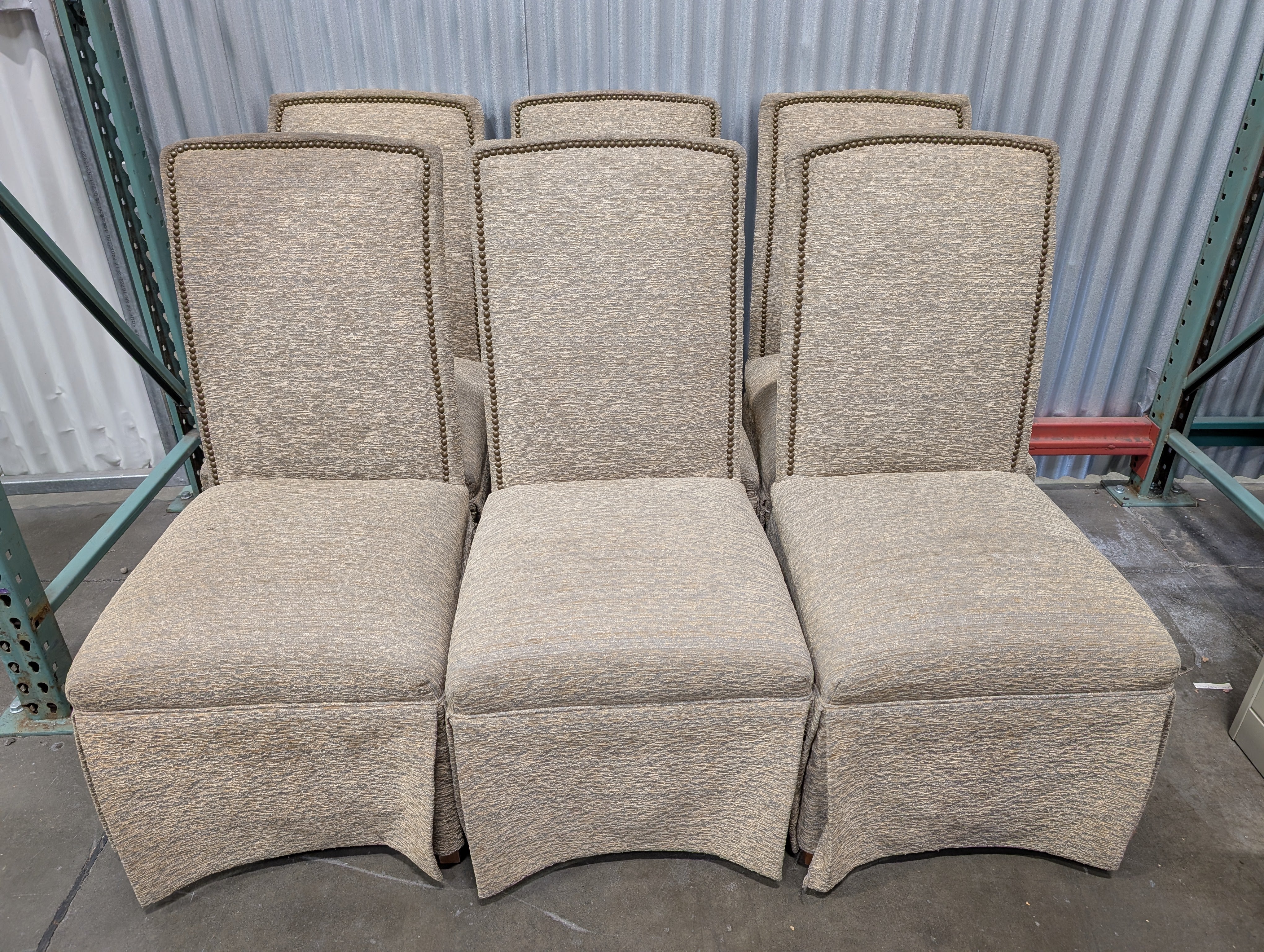 Set of Six- Textured Upholstered Dining Chair with Nailhead Trim