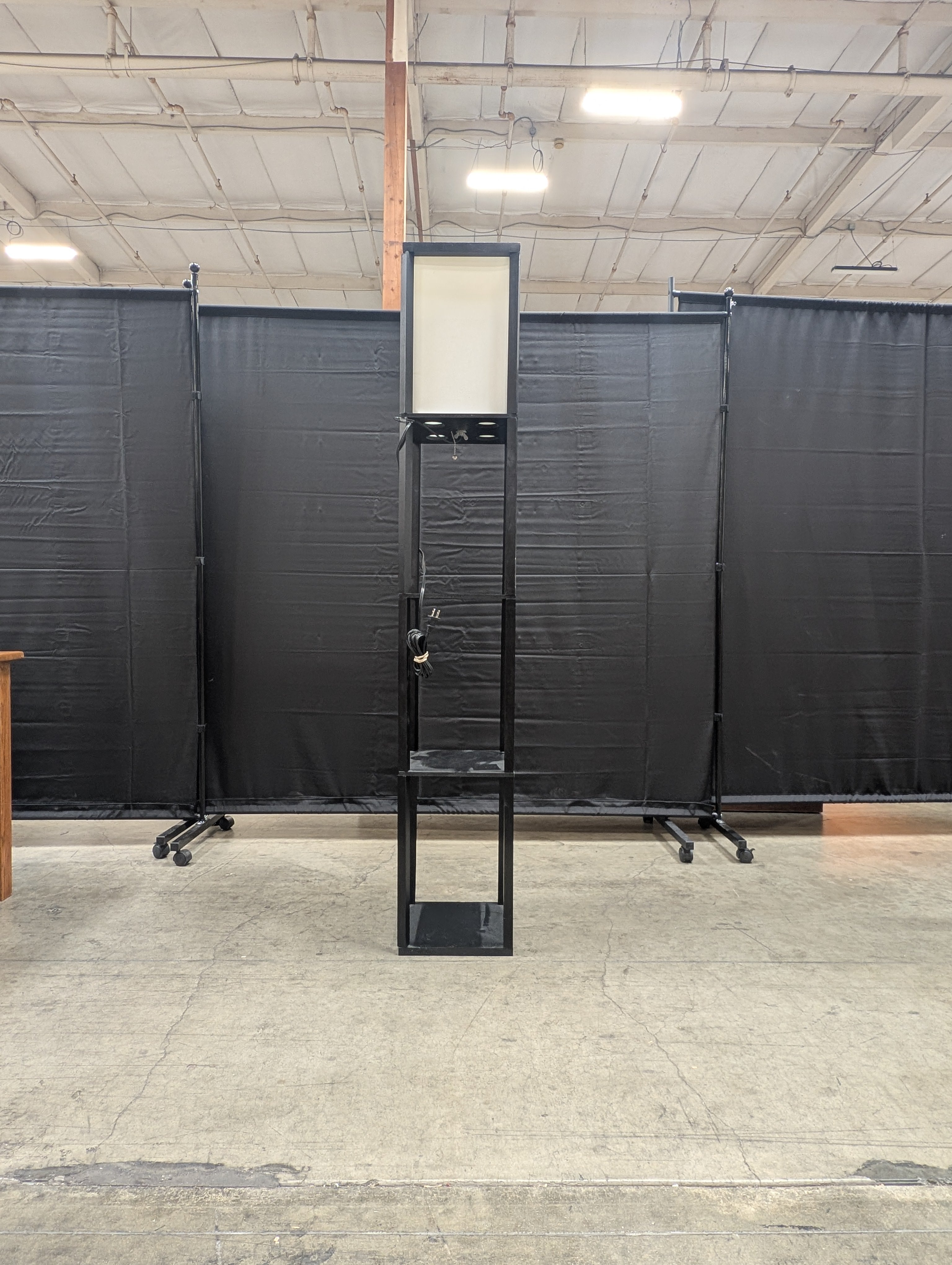 Modern Dark Frame Floor Lamp with Integrated Shelving Unit