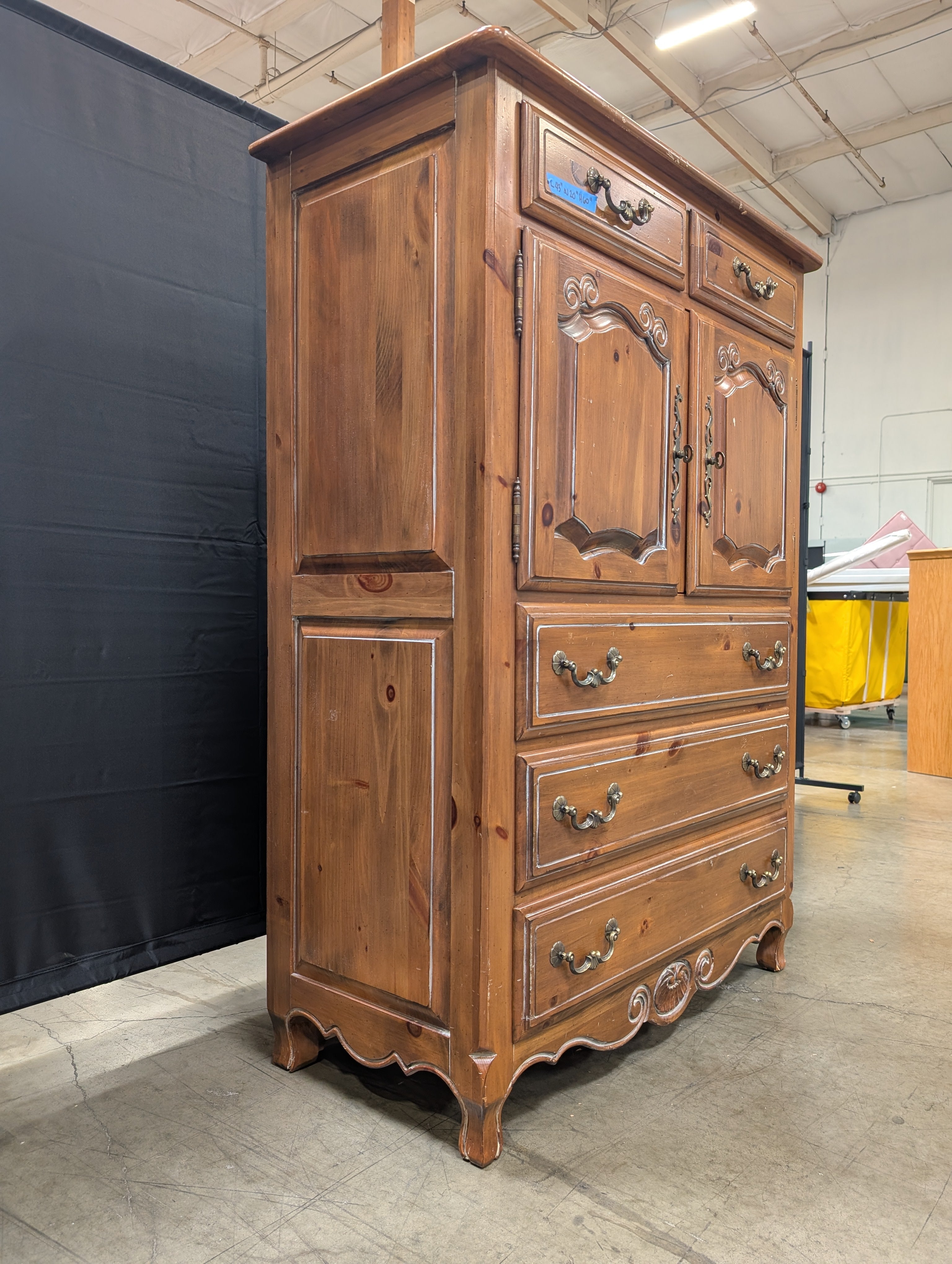 Ethan Allen Rustic Pine Armoire with Cabinet and Drawers