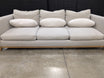 Crate & Barrel Oatmeal Fabric Sofa with Wood Base and Bolster Pillows