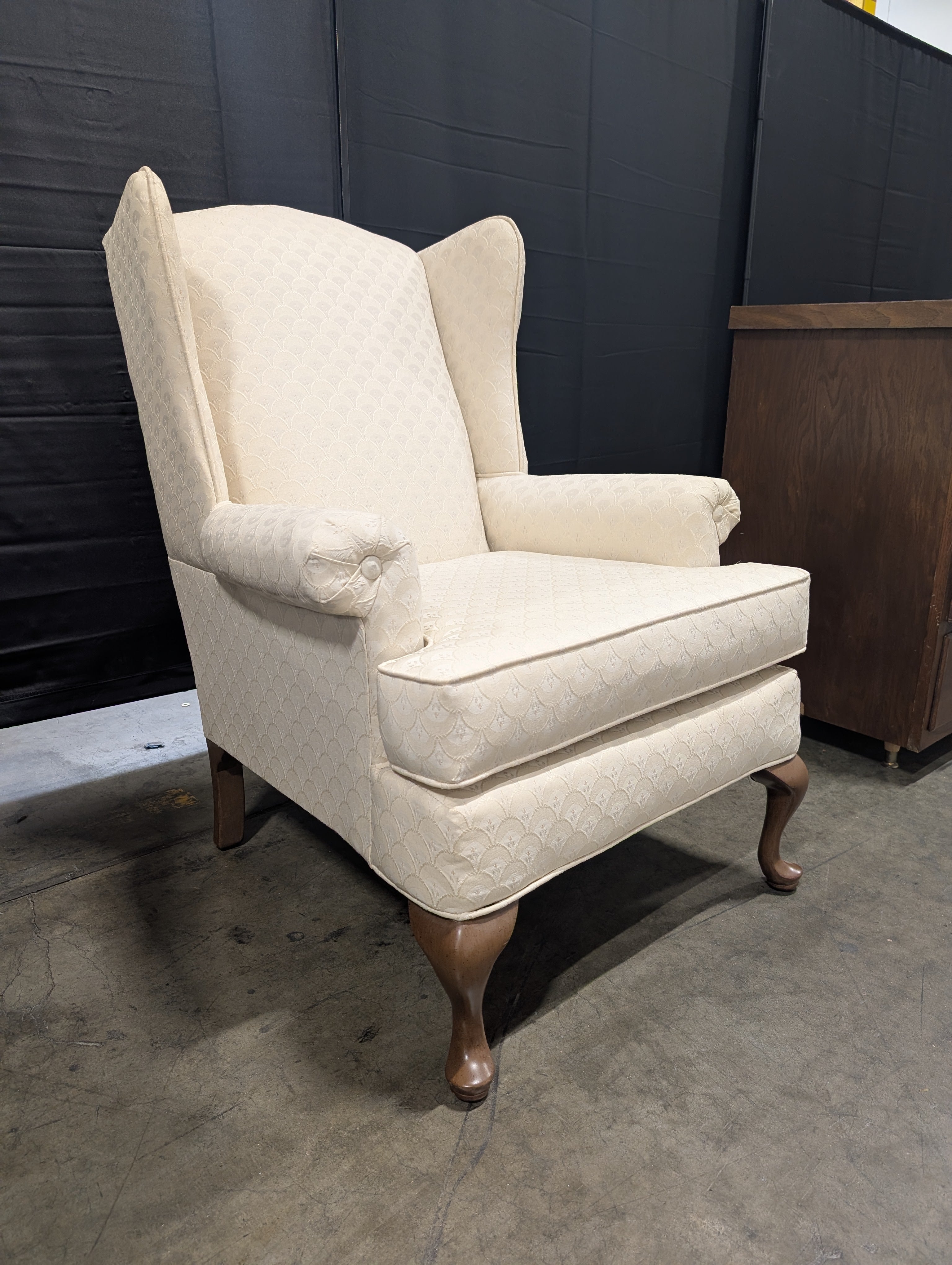 Textured Off-White Wingback Accent Chair