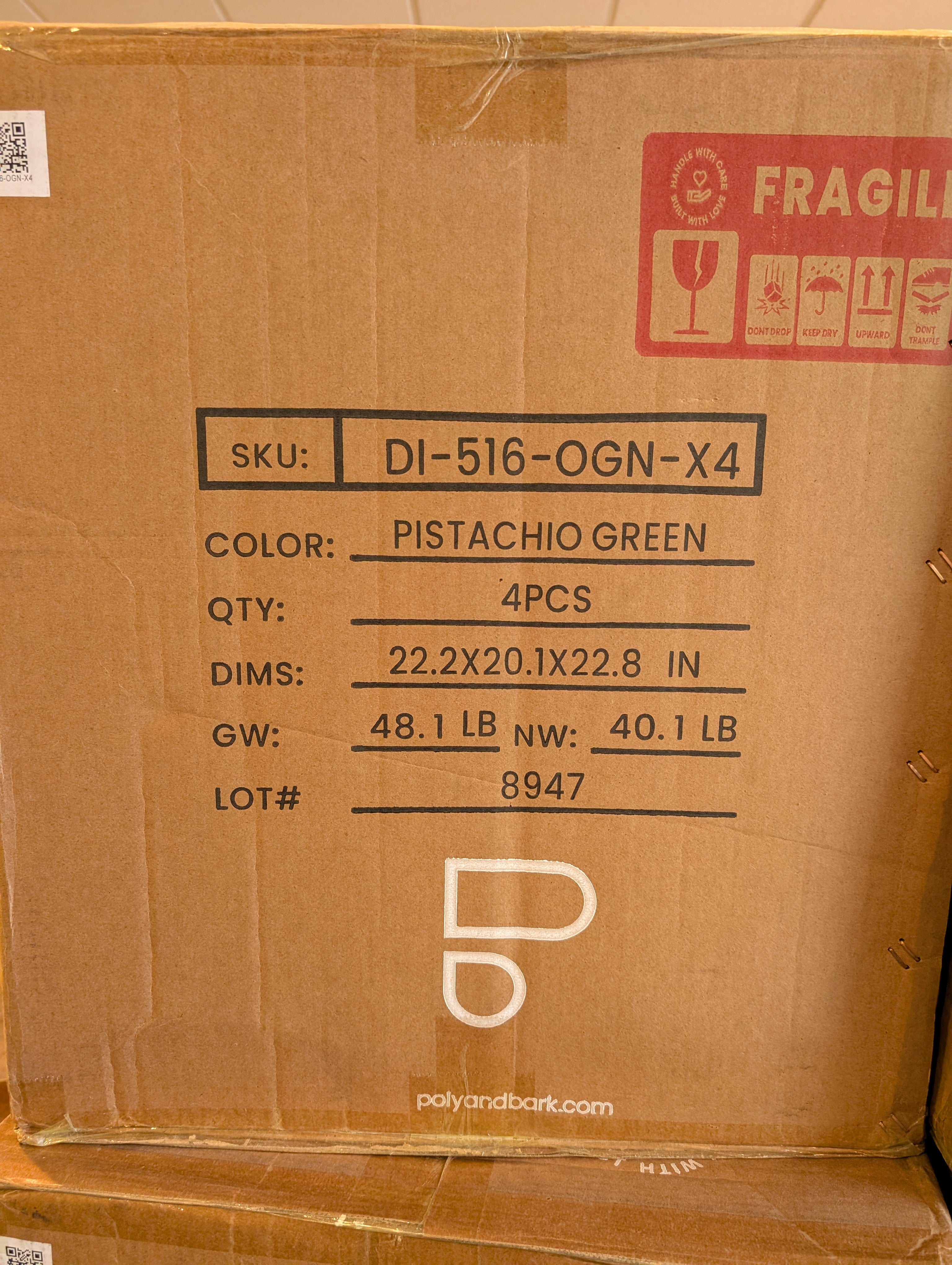 Poly & Bark Set of Four Pistachio Green Chairs - NEW in Box