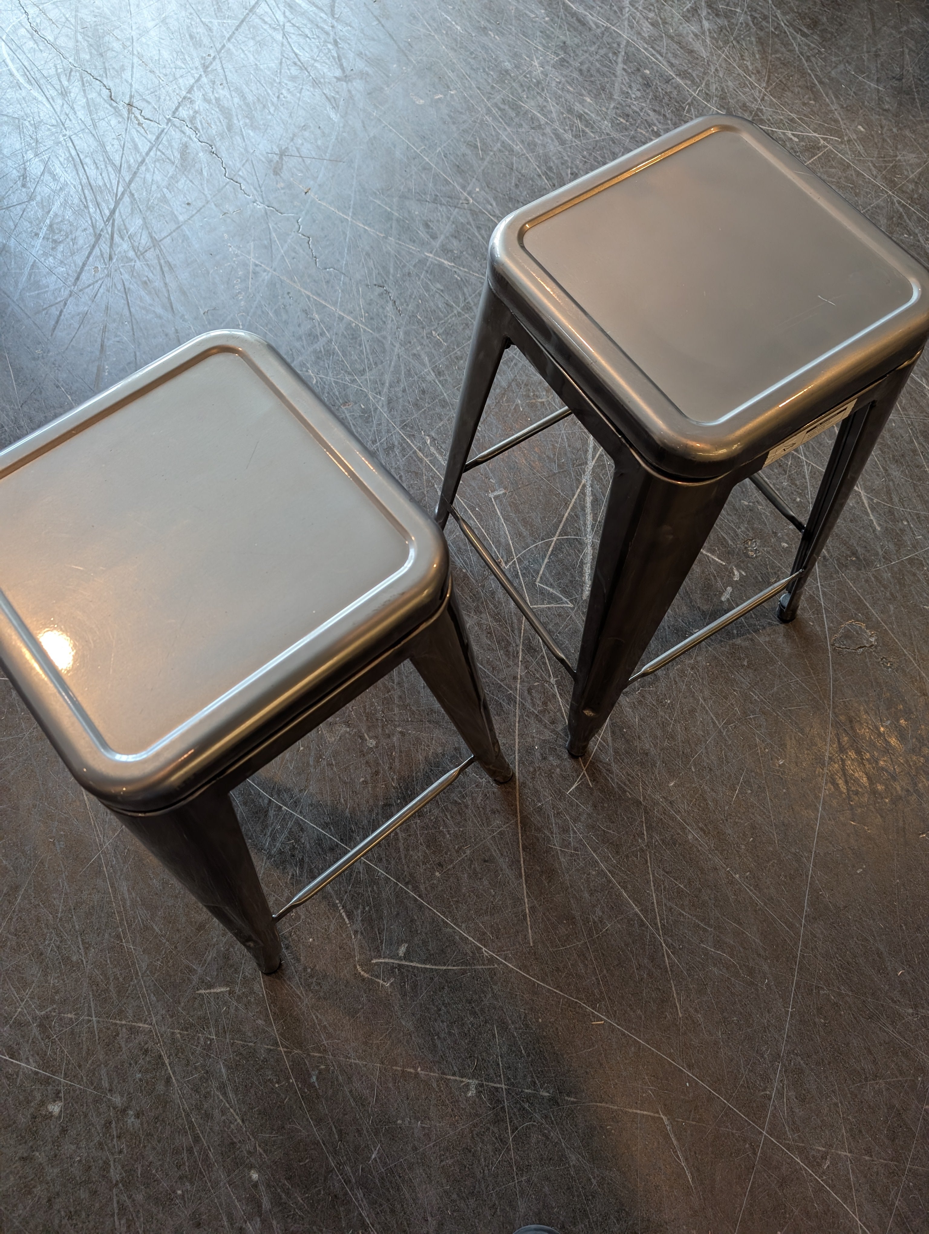 Industrial Style Brushed Metal Twisting Square Stools - Set of Two