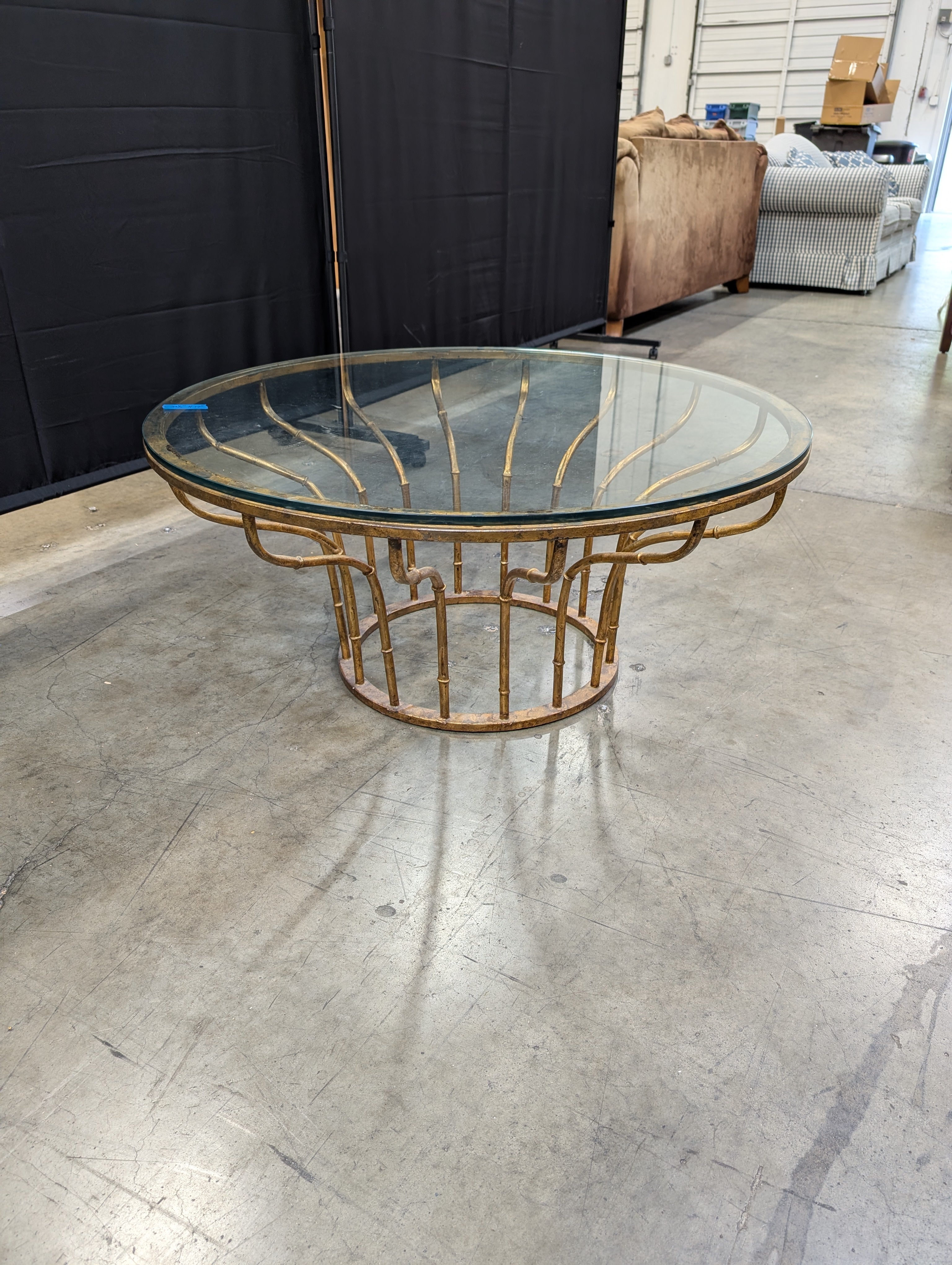 Vintage Style Round Glass Top Side Table with Faux Bamboo Brass Frame