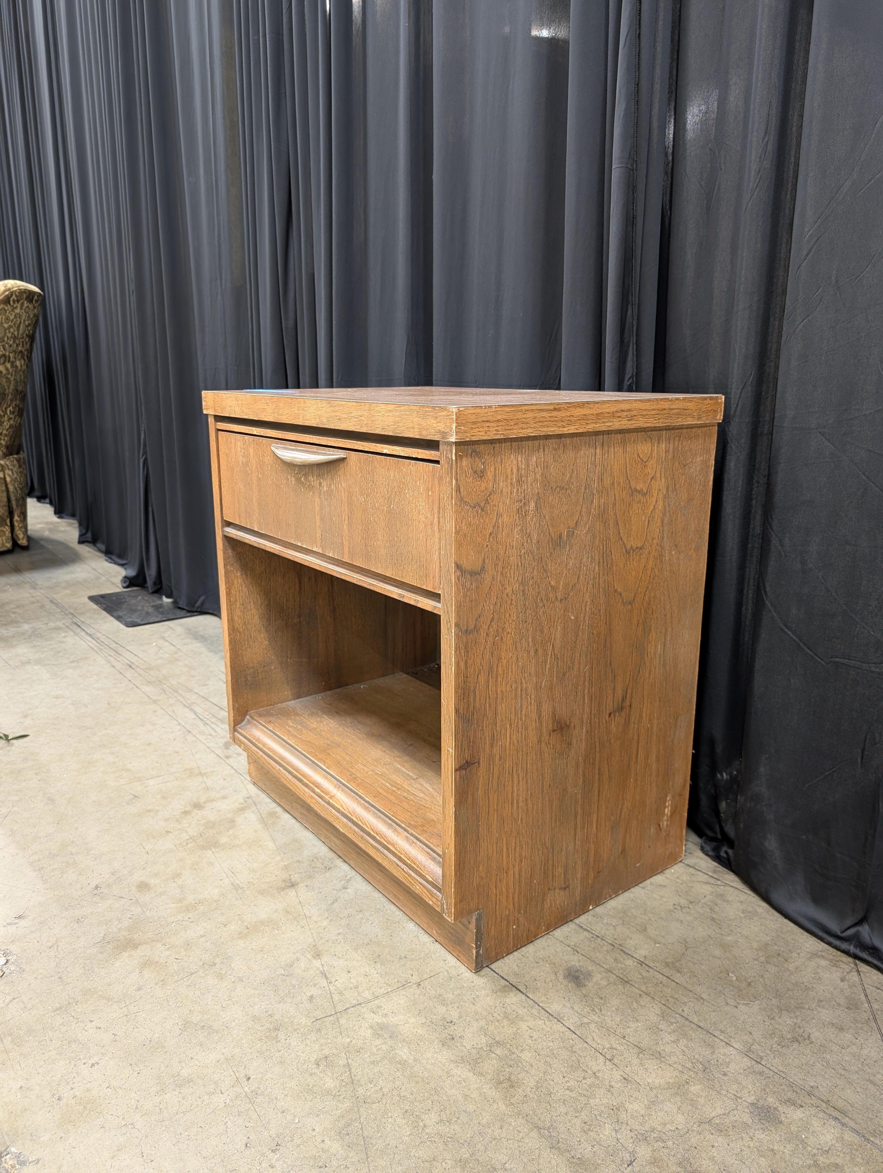 Medium Brown Wood Nightstand with Open Shelf