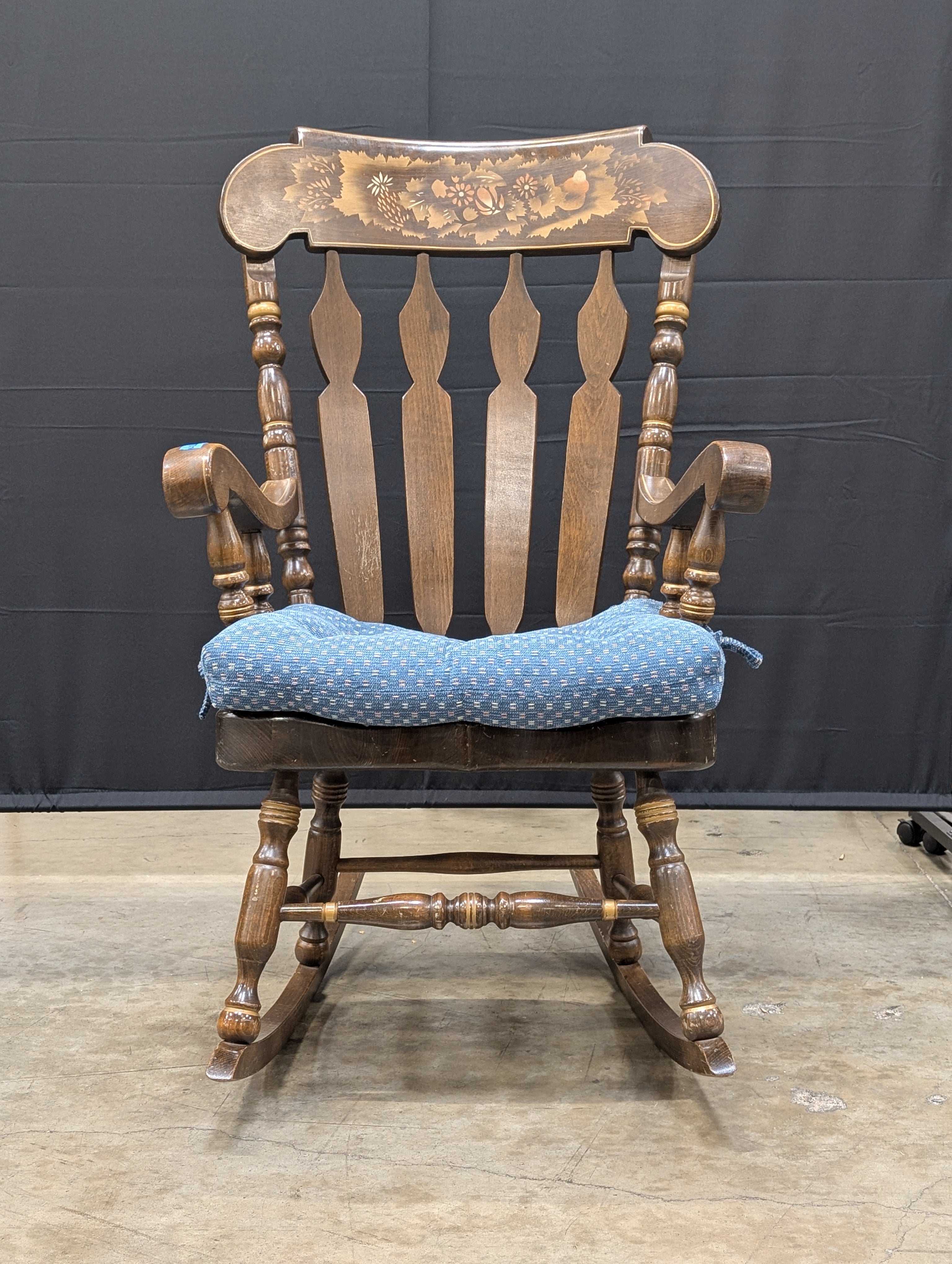 Vintage Hand-Painted Wooden Rocking Chair with Fruit Motif