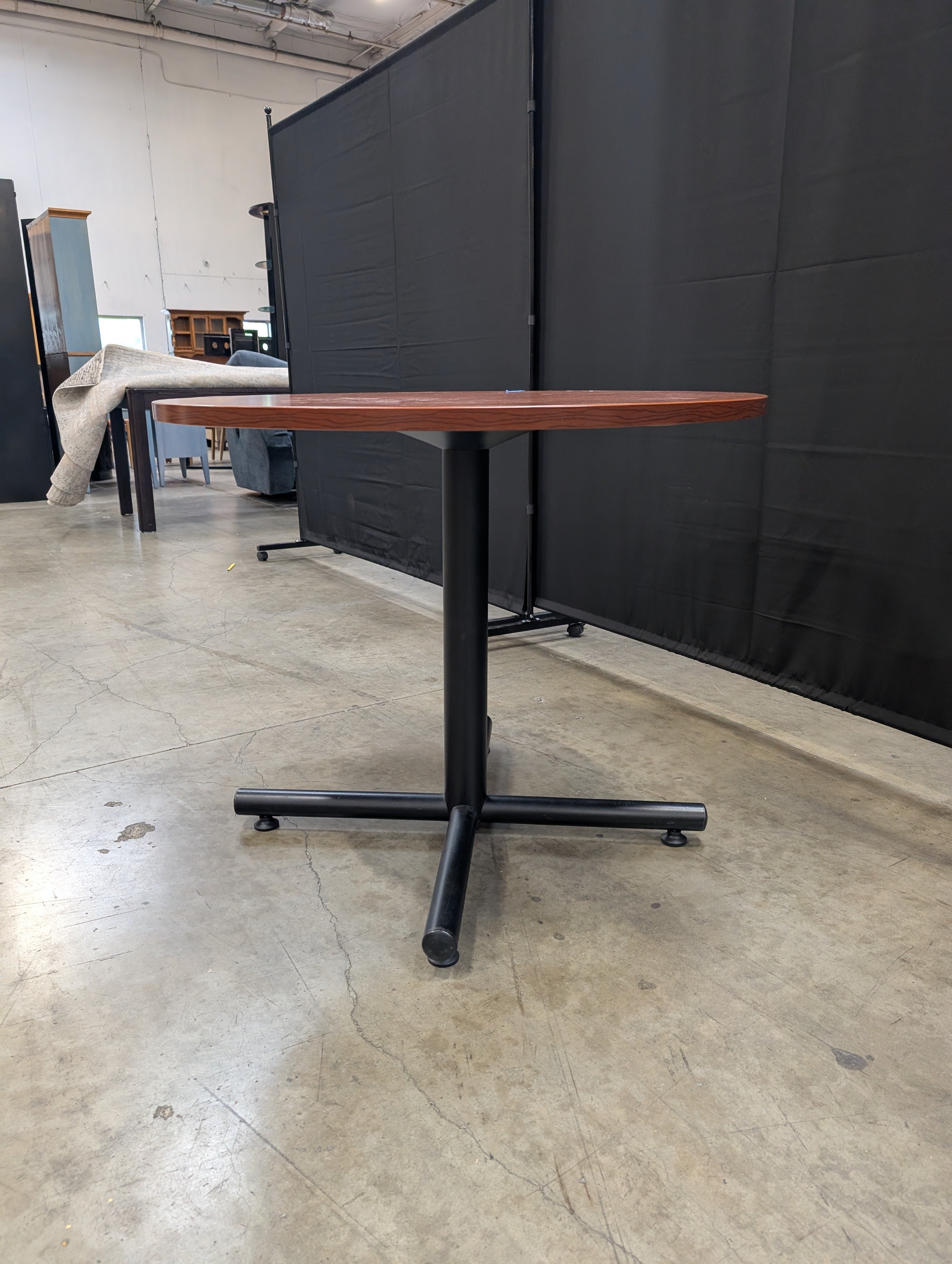 Round Hardwood Bistro Table Top with Metal Pedestal Base
