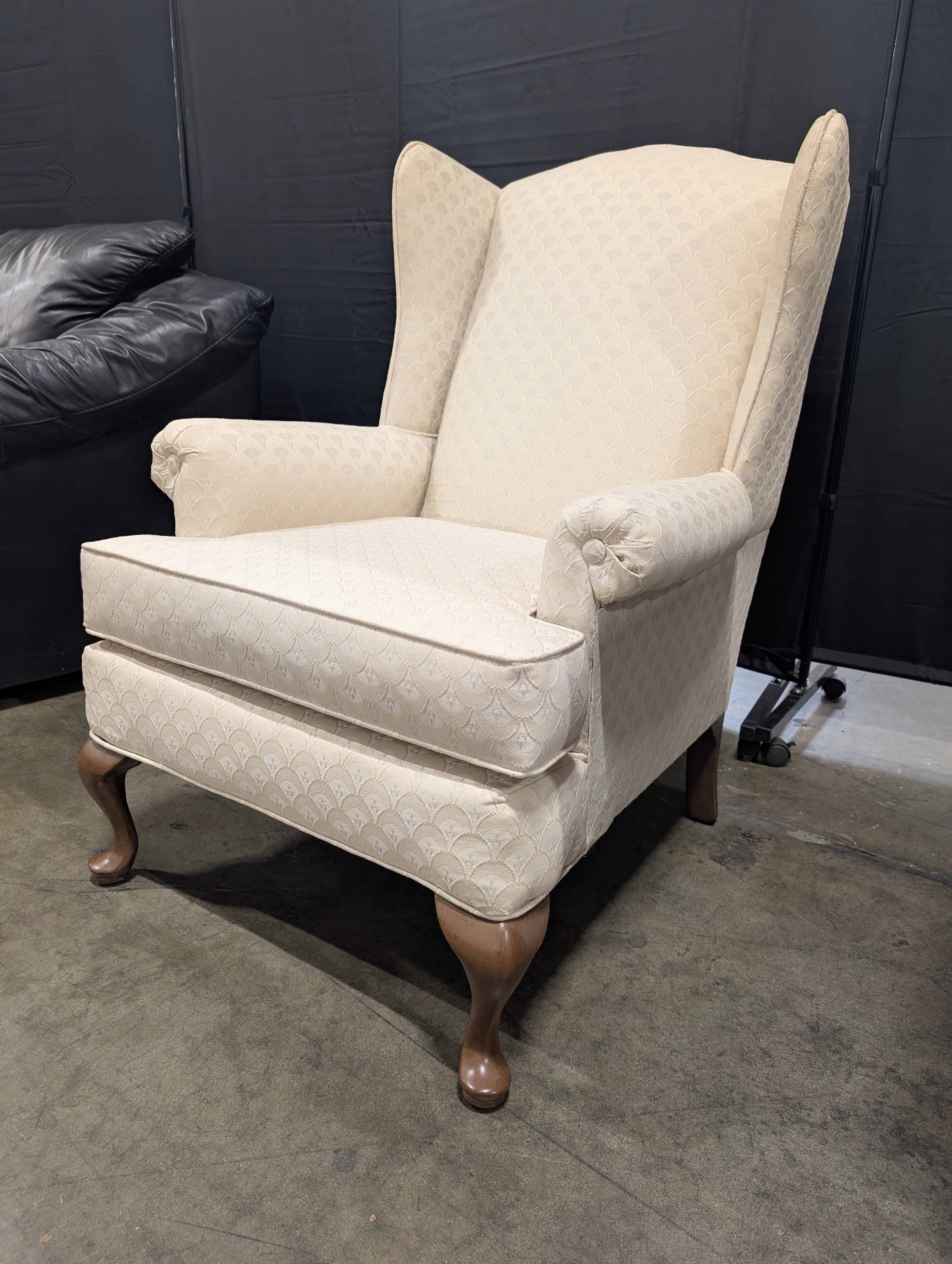 Textured Off-White Wingback Accent Chair
