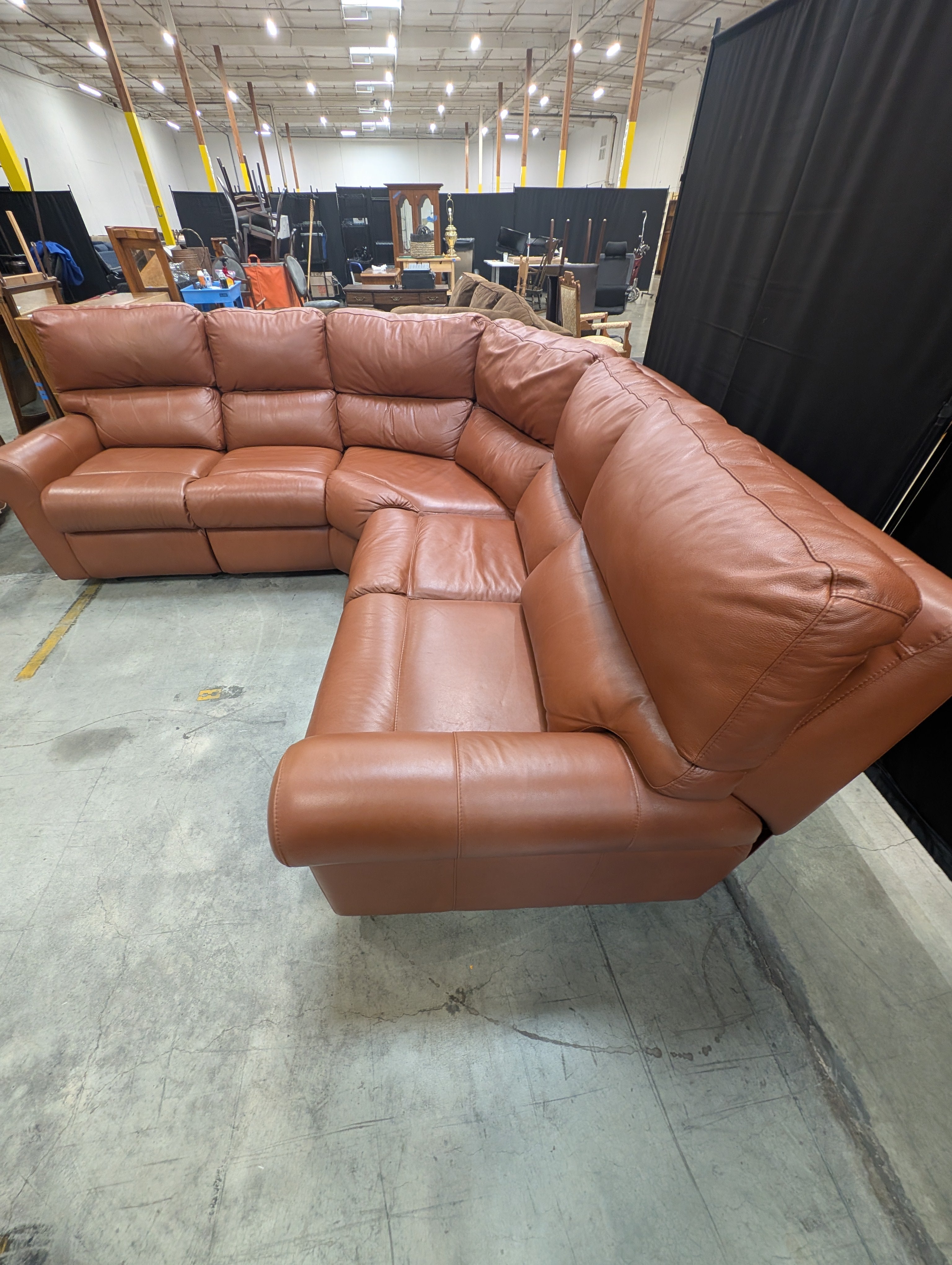 Omnia Leather Brookhaven Power Reclining Sectional Sofa | Top-Grain Leather | Navajo Caramel | Made in USA