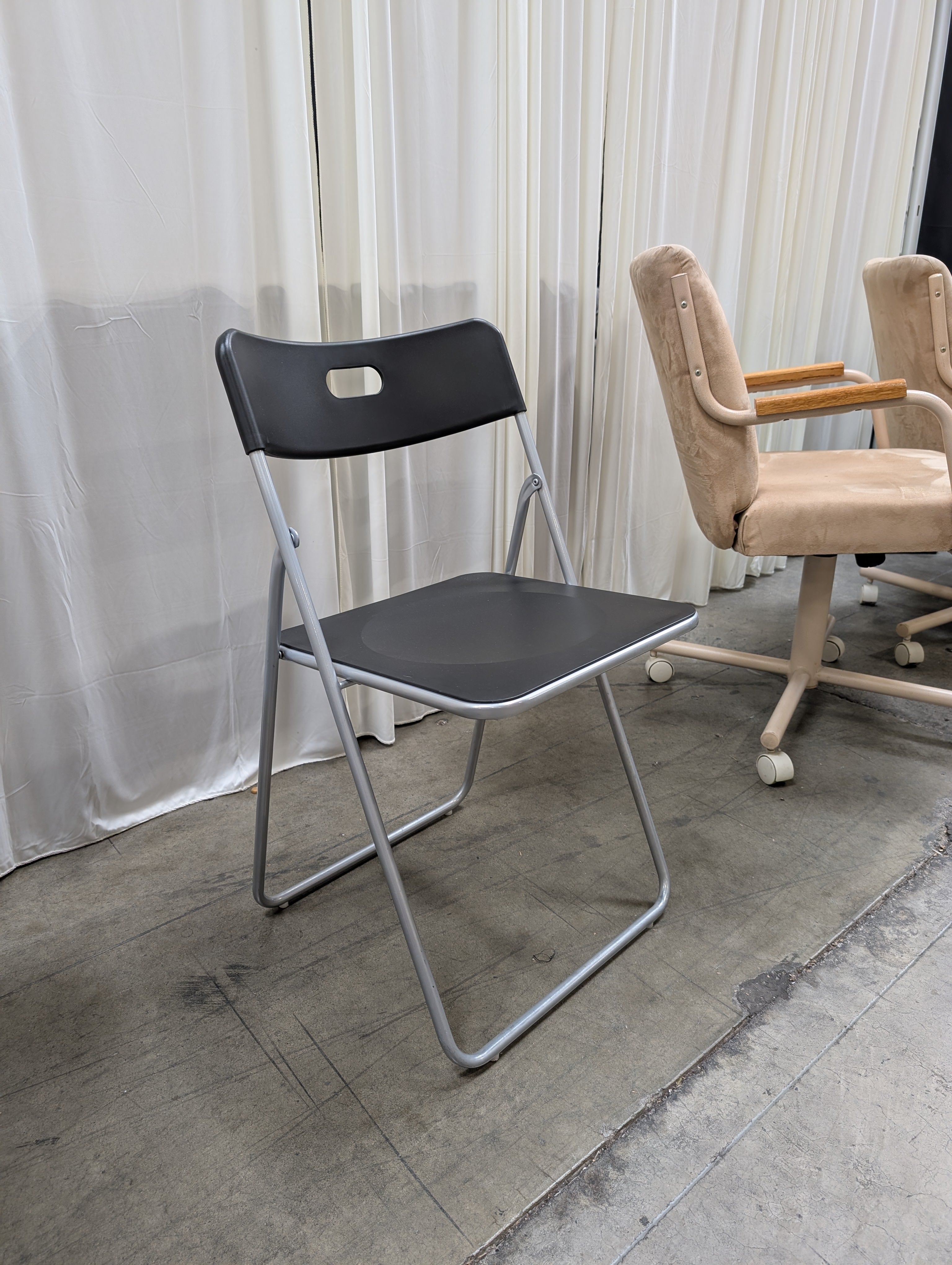 Black Metal Folding Chairs with Integrated Handles