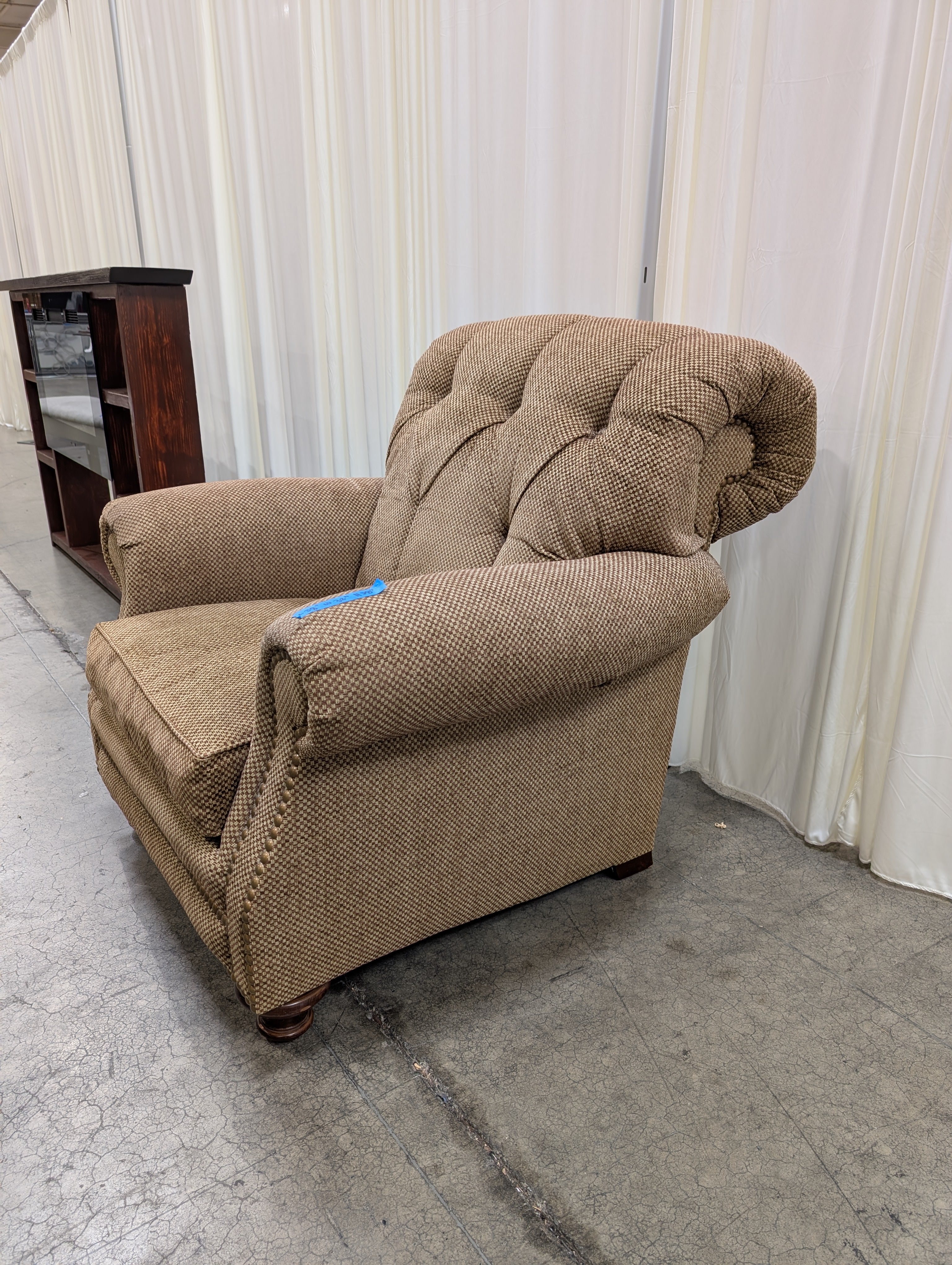 Leathercraft Brown Patterned Fabric Recliner with Tufted Back and Nailhead Trim