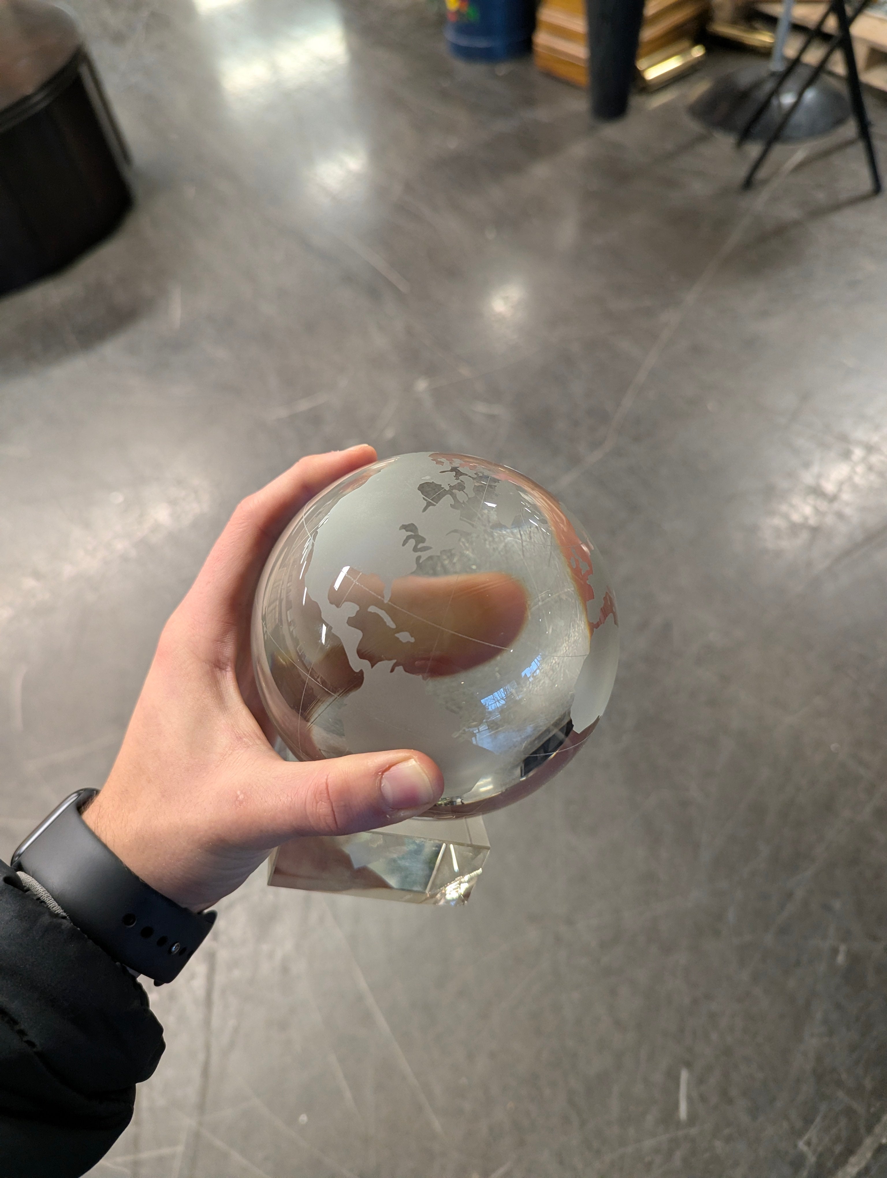 Clear Glass World Map Globe Decorative Sphere Paperweight