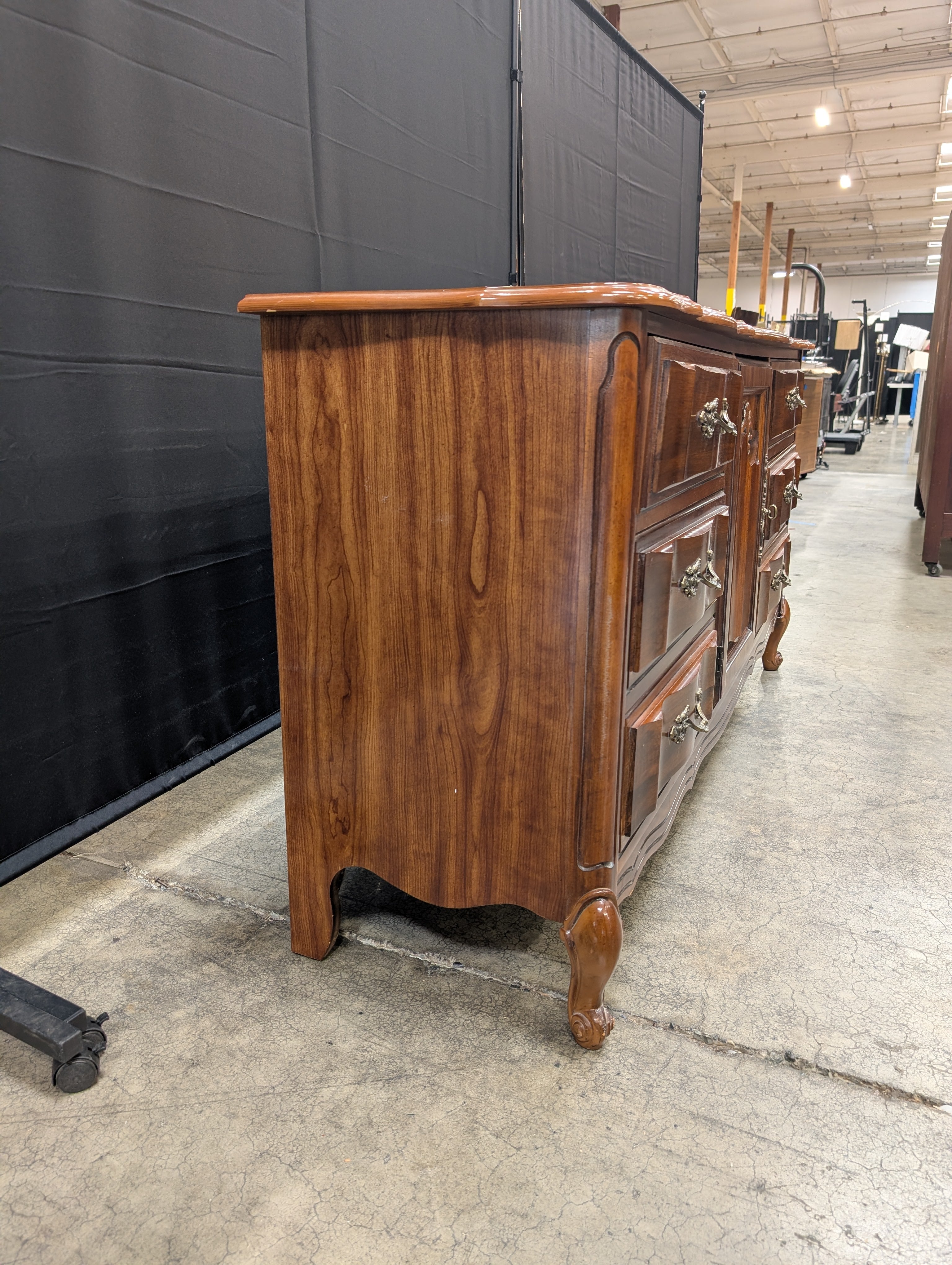 Vintage Rococo Revival Dark Wood Dresser with Ornate Mirror