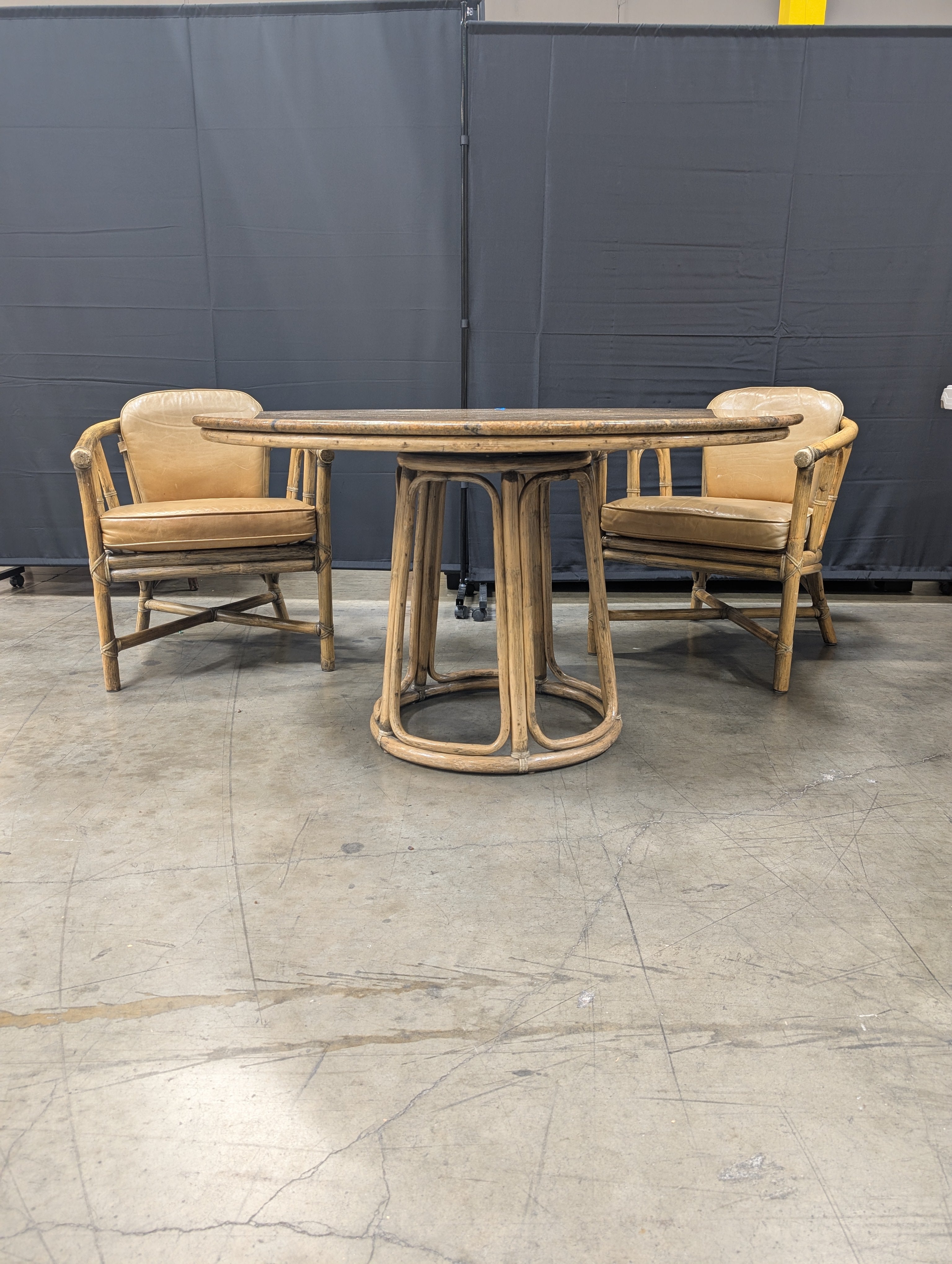 Vintage Bamboo Barrel Chairs and Marble dining table