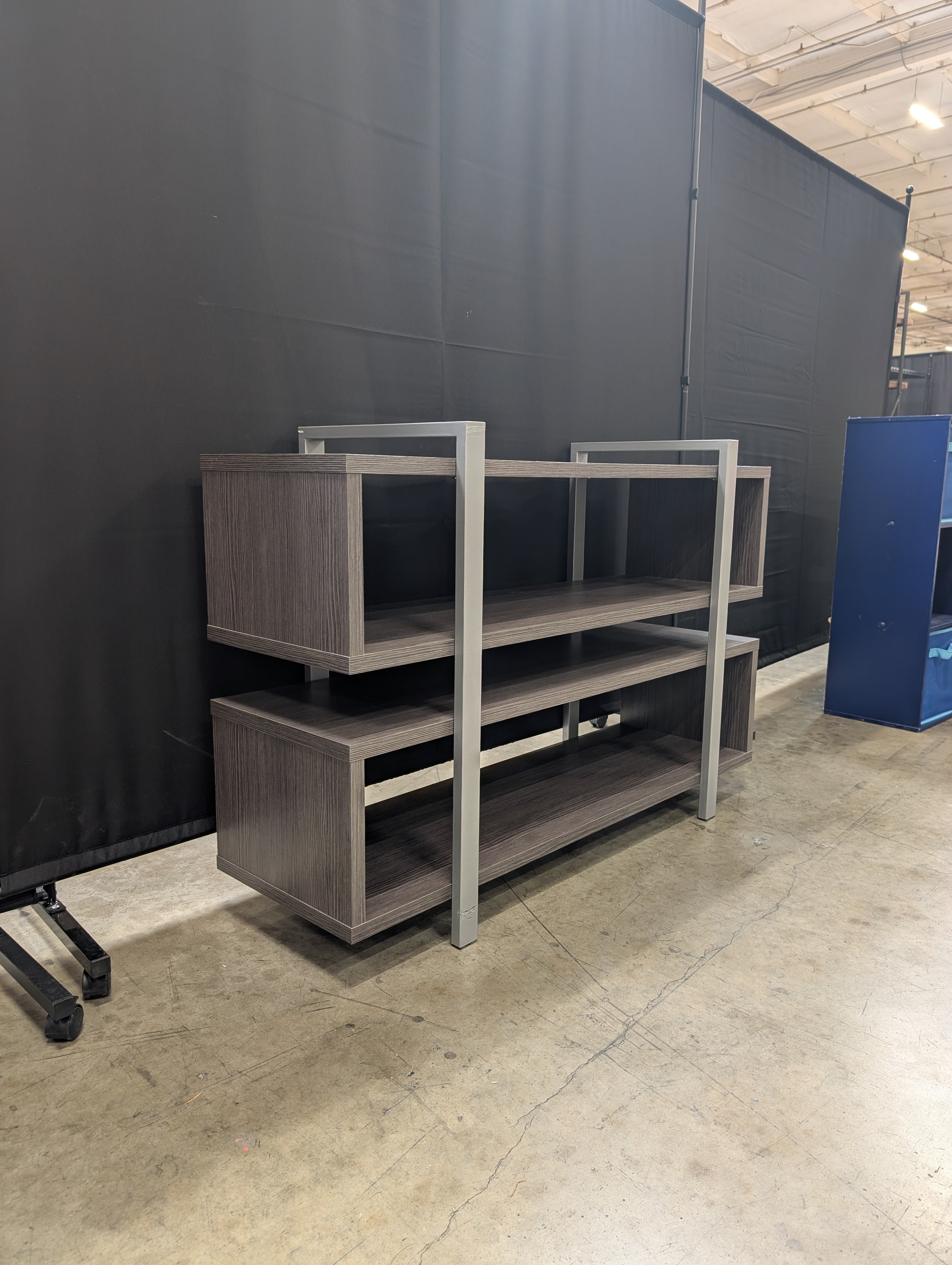 Modern Three-Tier Media Console Shelf with Metal Accents