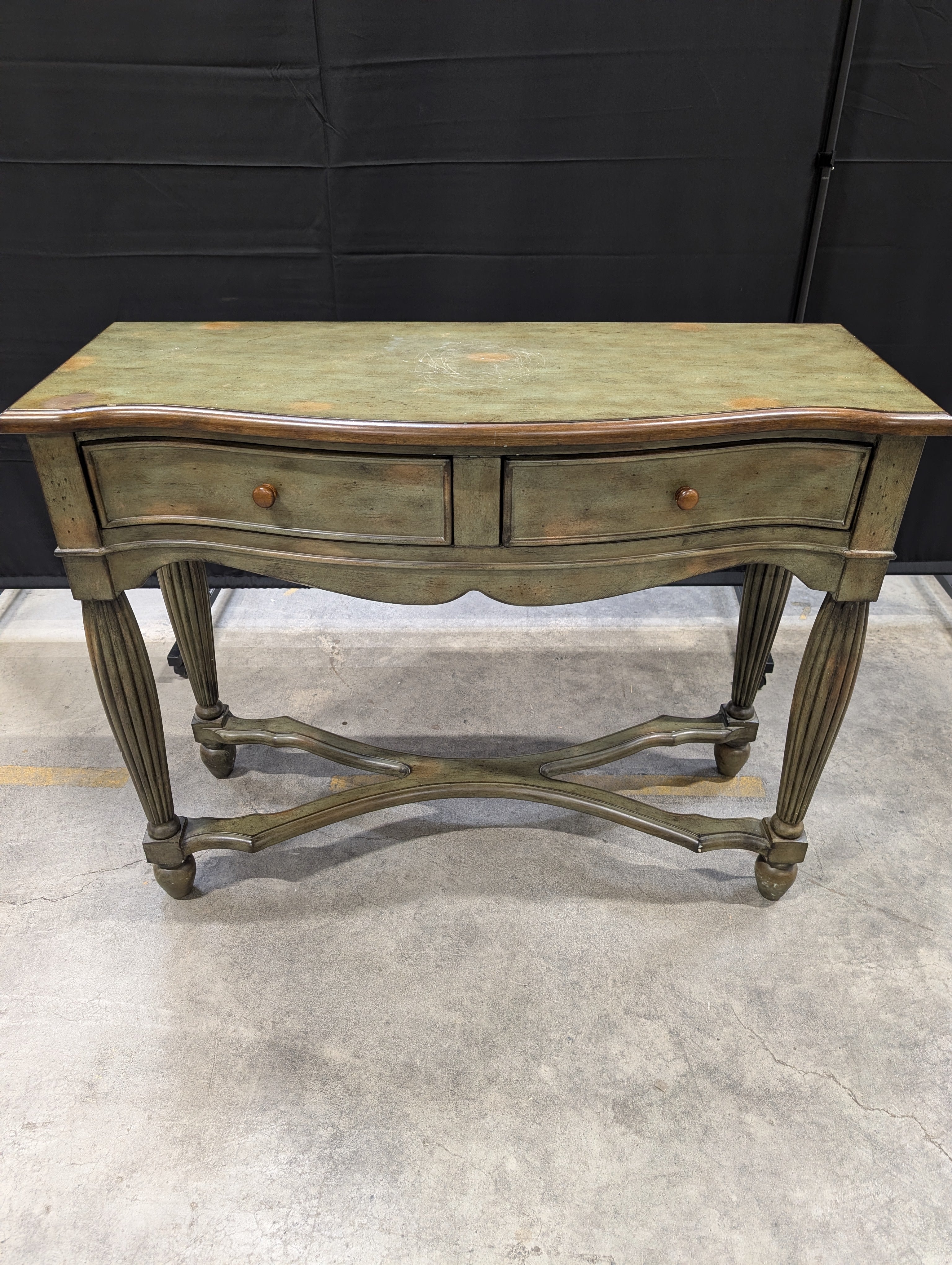 Distressed Green Wood Console Table with Single Drawer