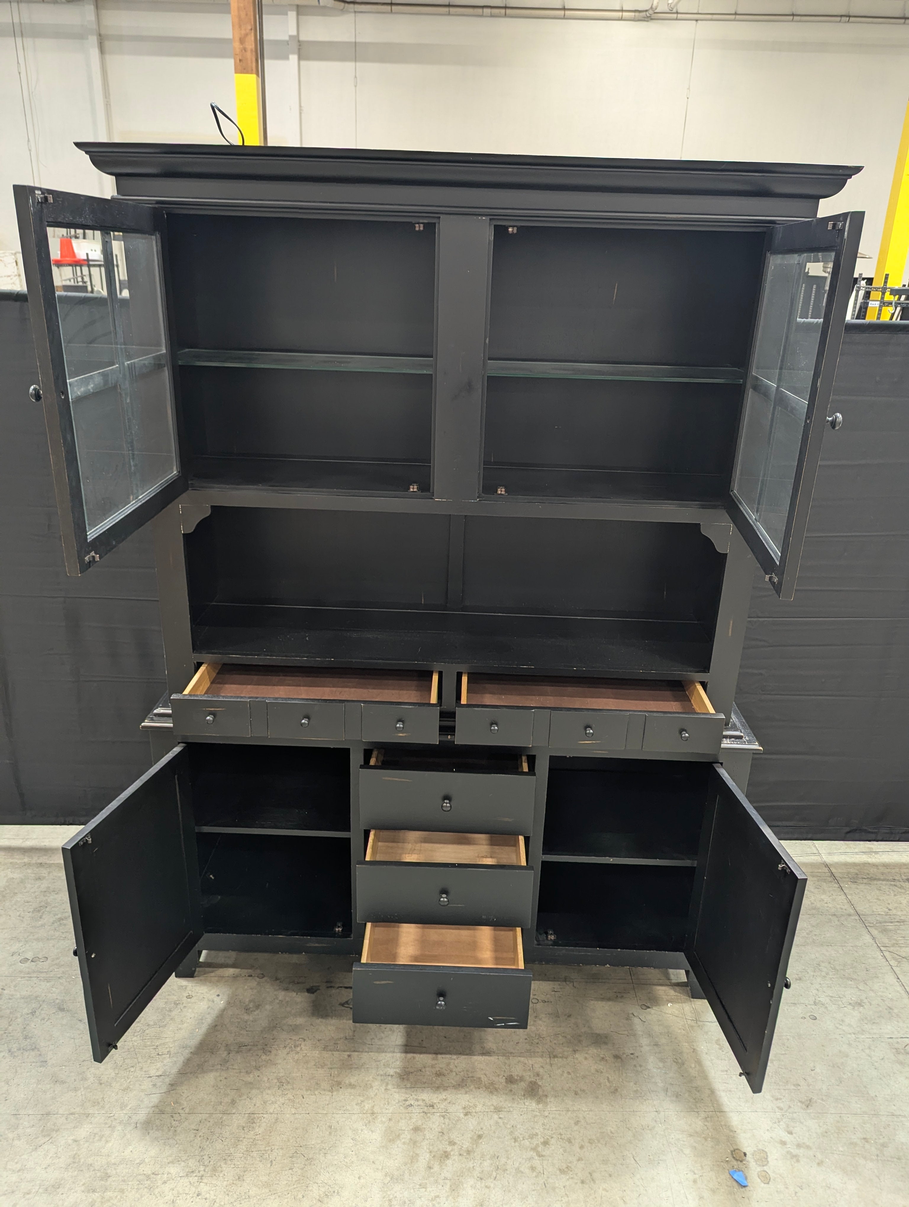Large Black Farmhouse Display Hutch Cabinet