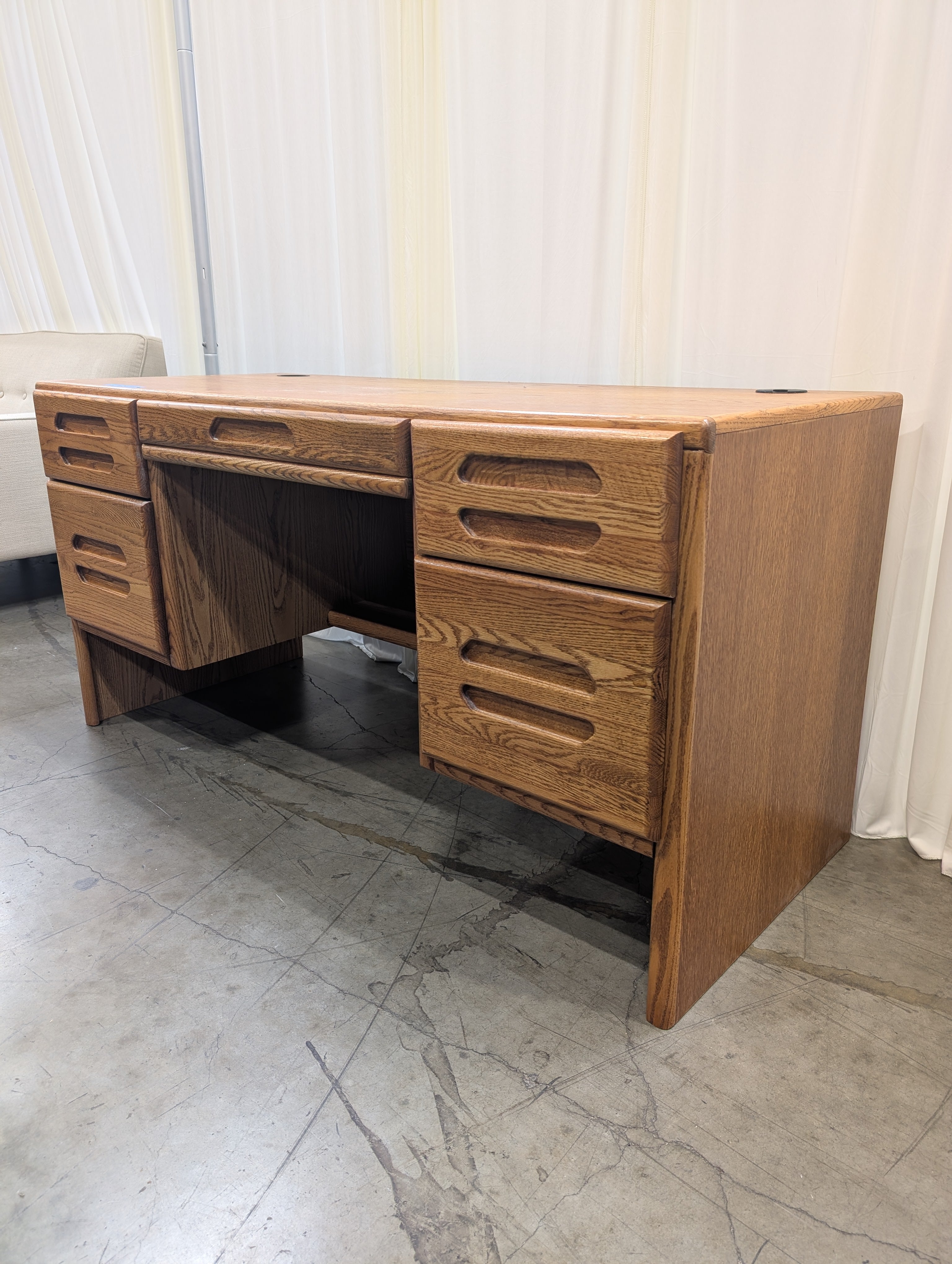 Honey Oak Double Pedestal Desk with Integrated Pulls