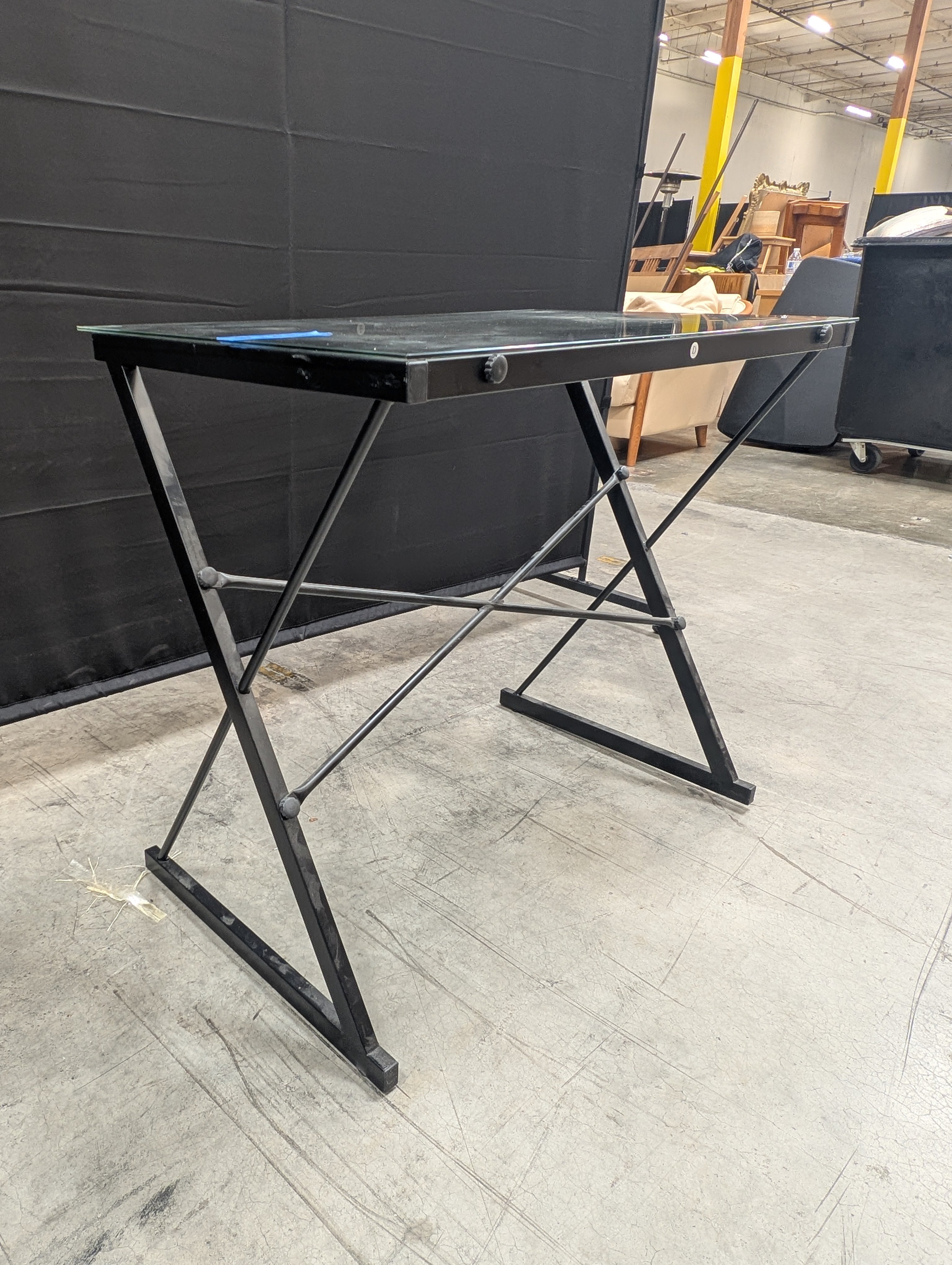 Contemporary Glass Top Corner Desk with Metal Frame