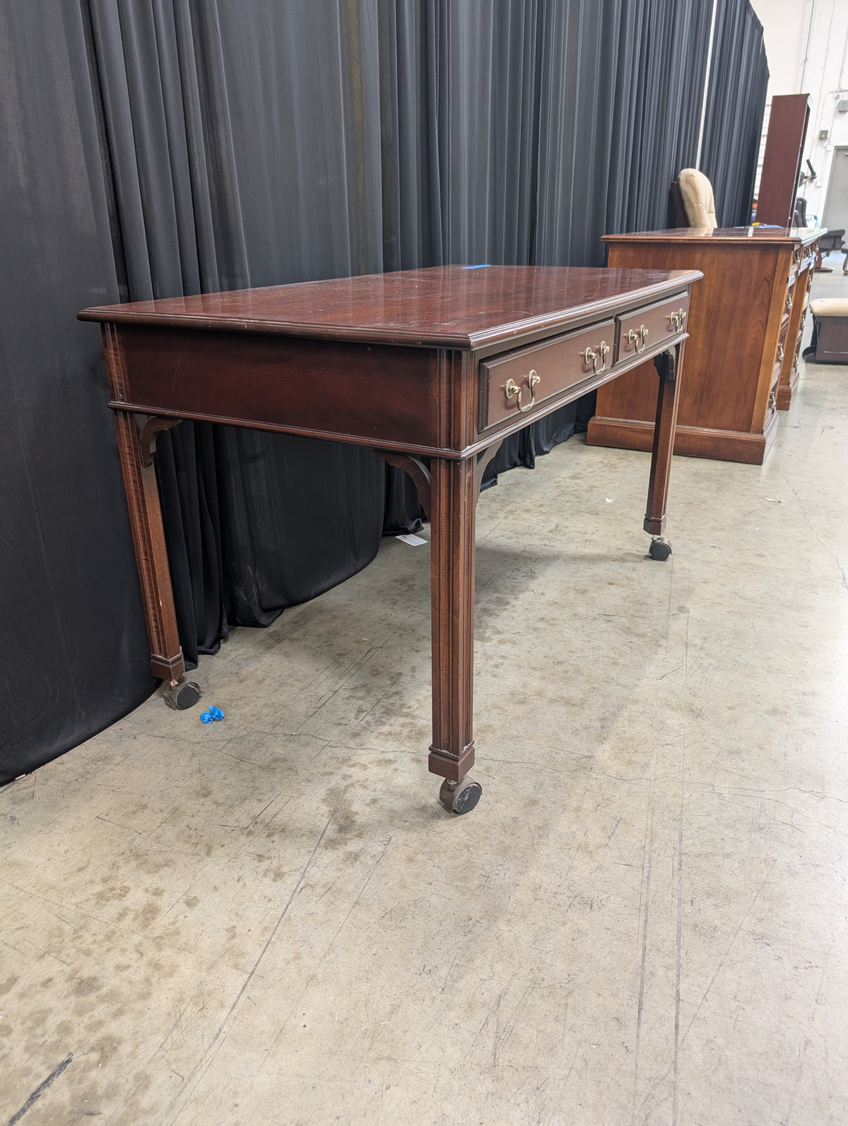 Traditional Dark Wood Desk with Casters