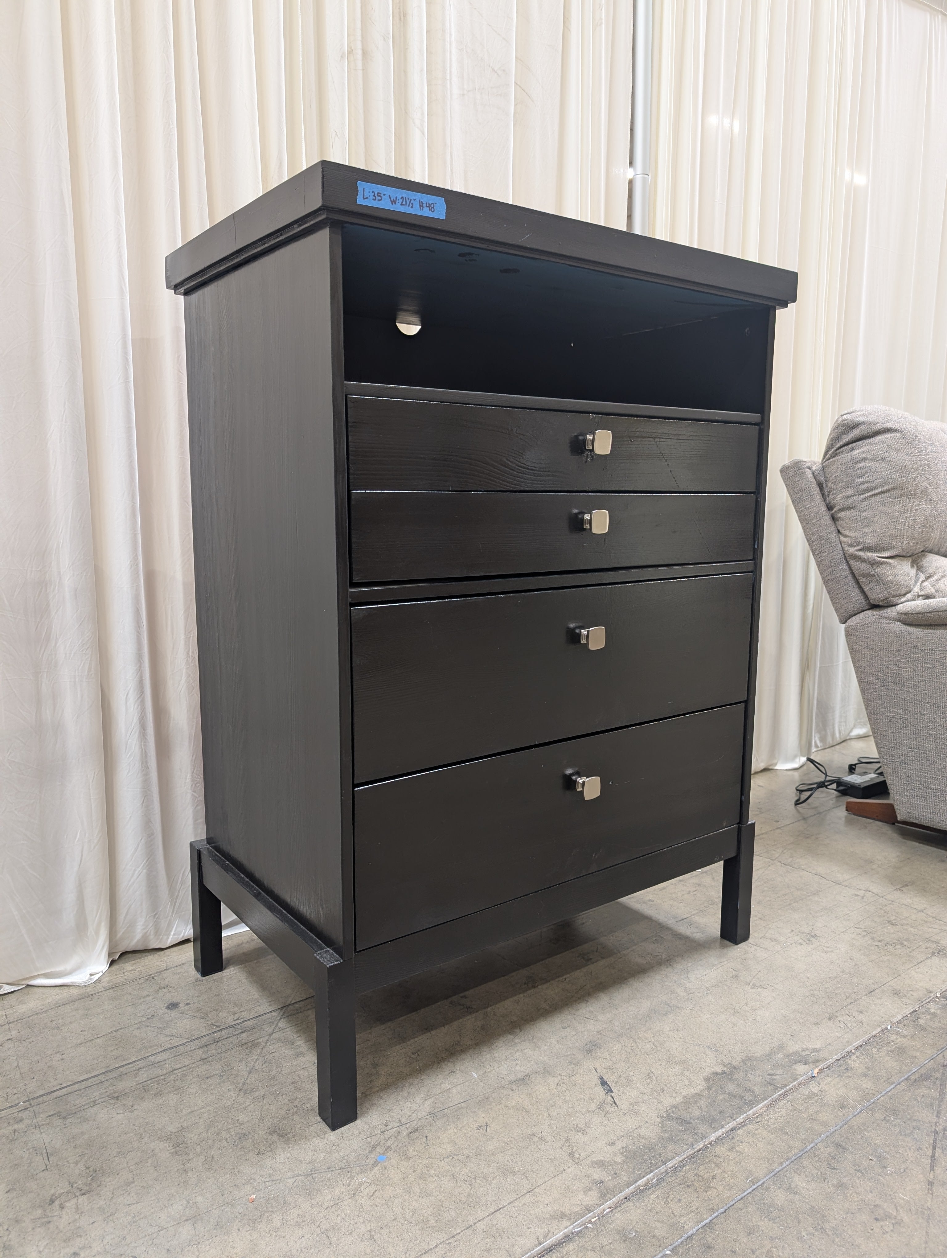 Contemporary Black Wood Four-Drawer Dresser