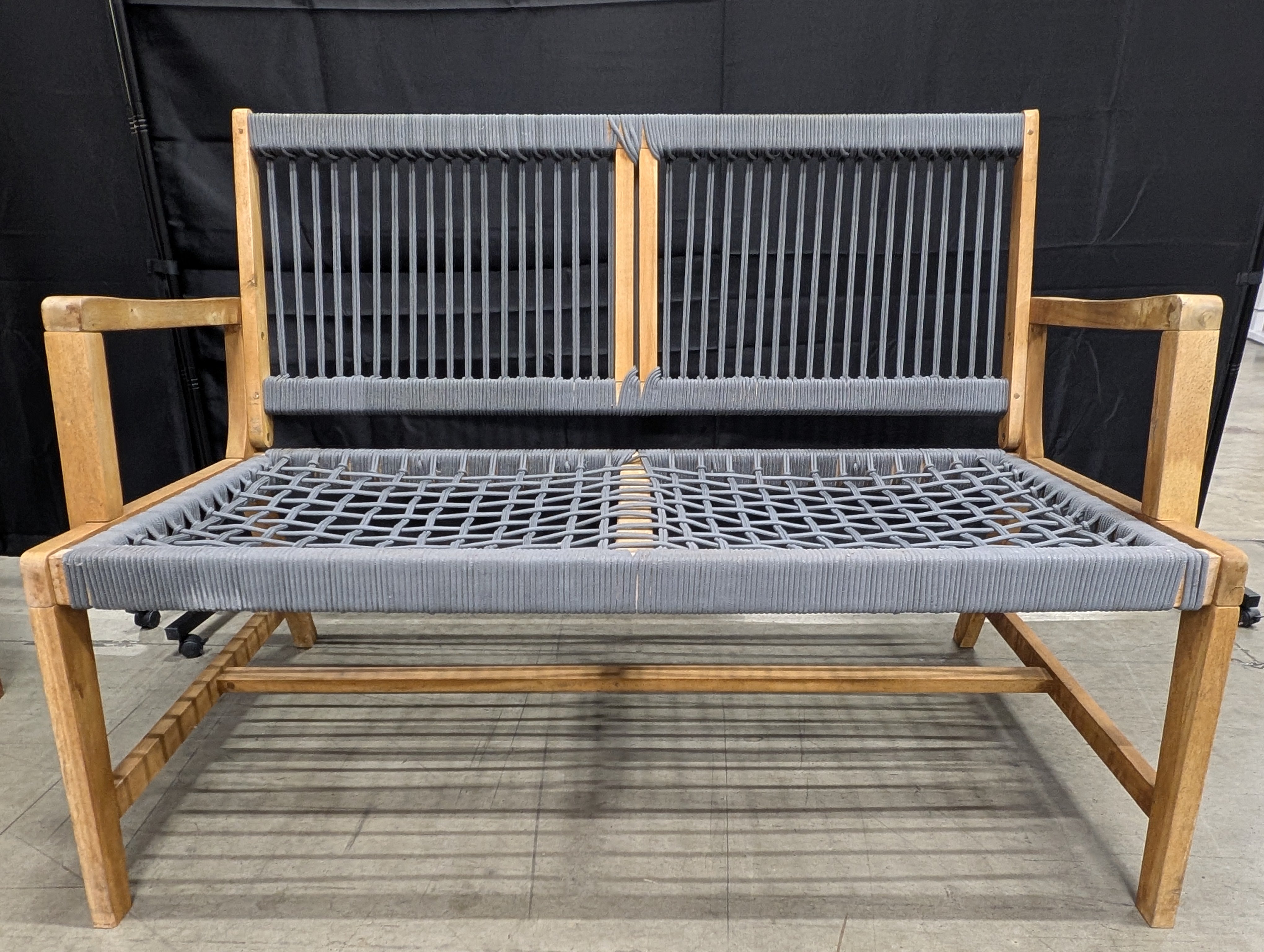 Contemporary Outdoor Wood Frame Loveseat with Woven Seating