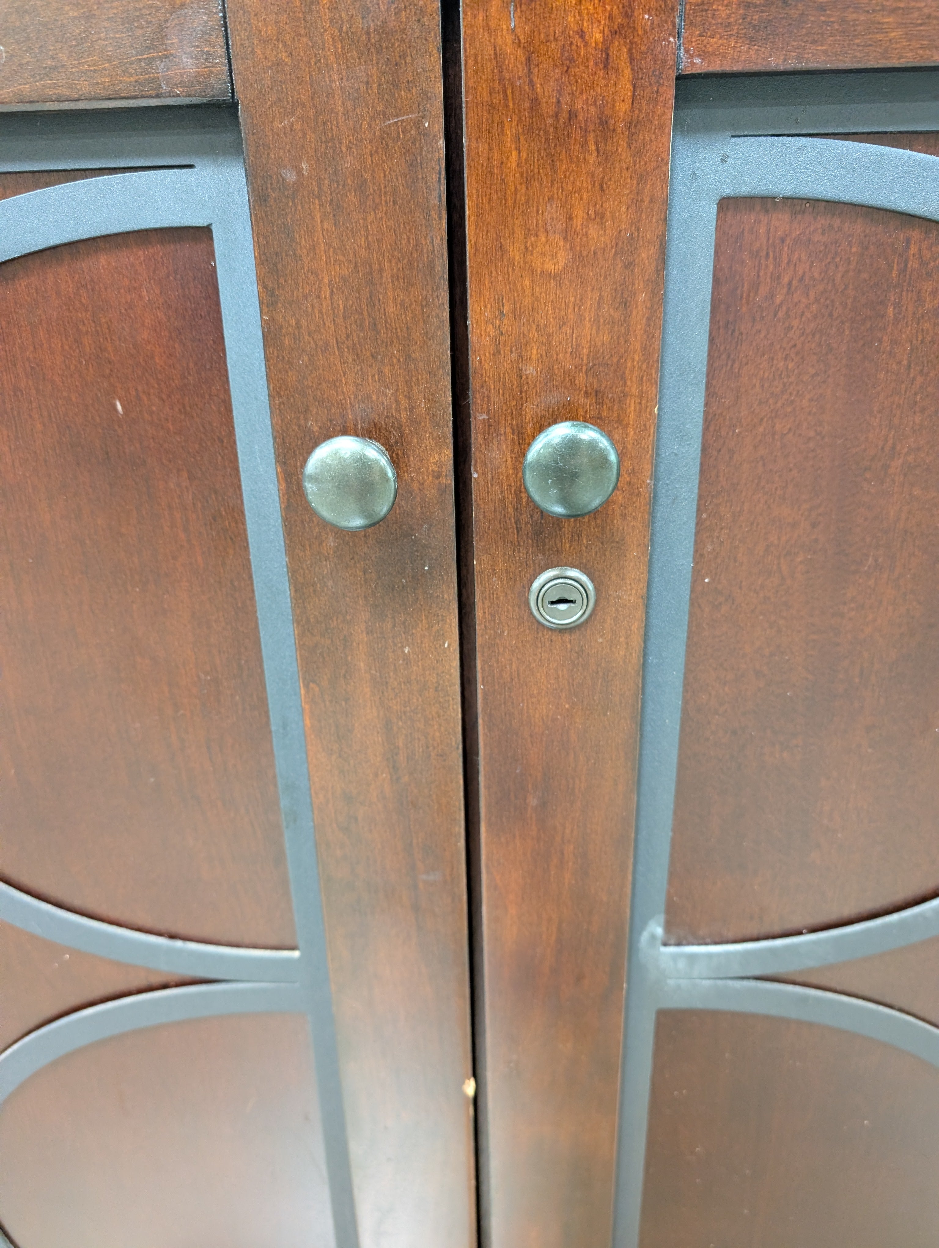 Dark Wood Wine Storage Cabinet with Granite Top and Decorative Doors
