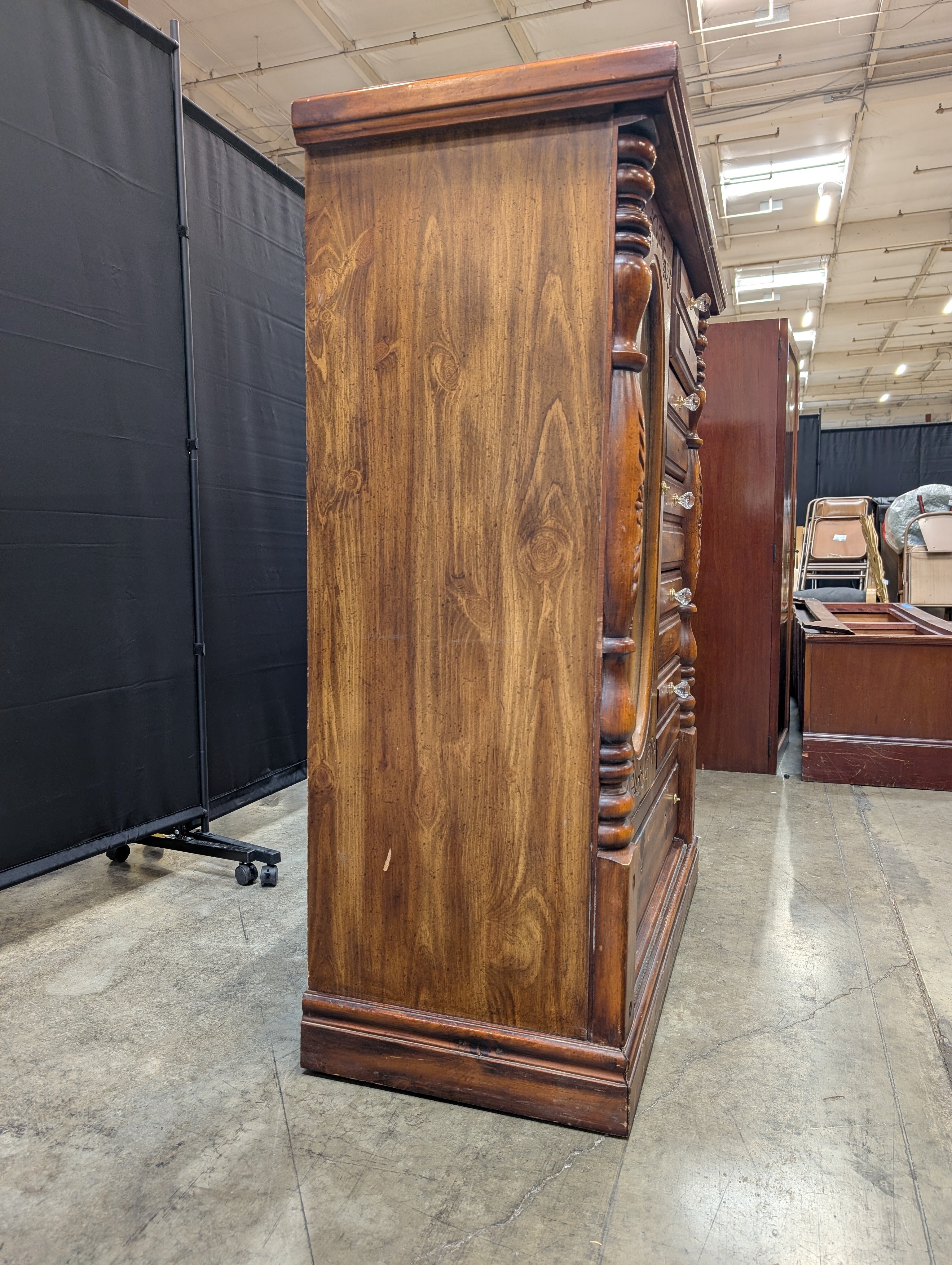 Traditional Hardwood Armoire with Mirrored Door and Carved Details