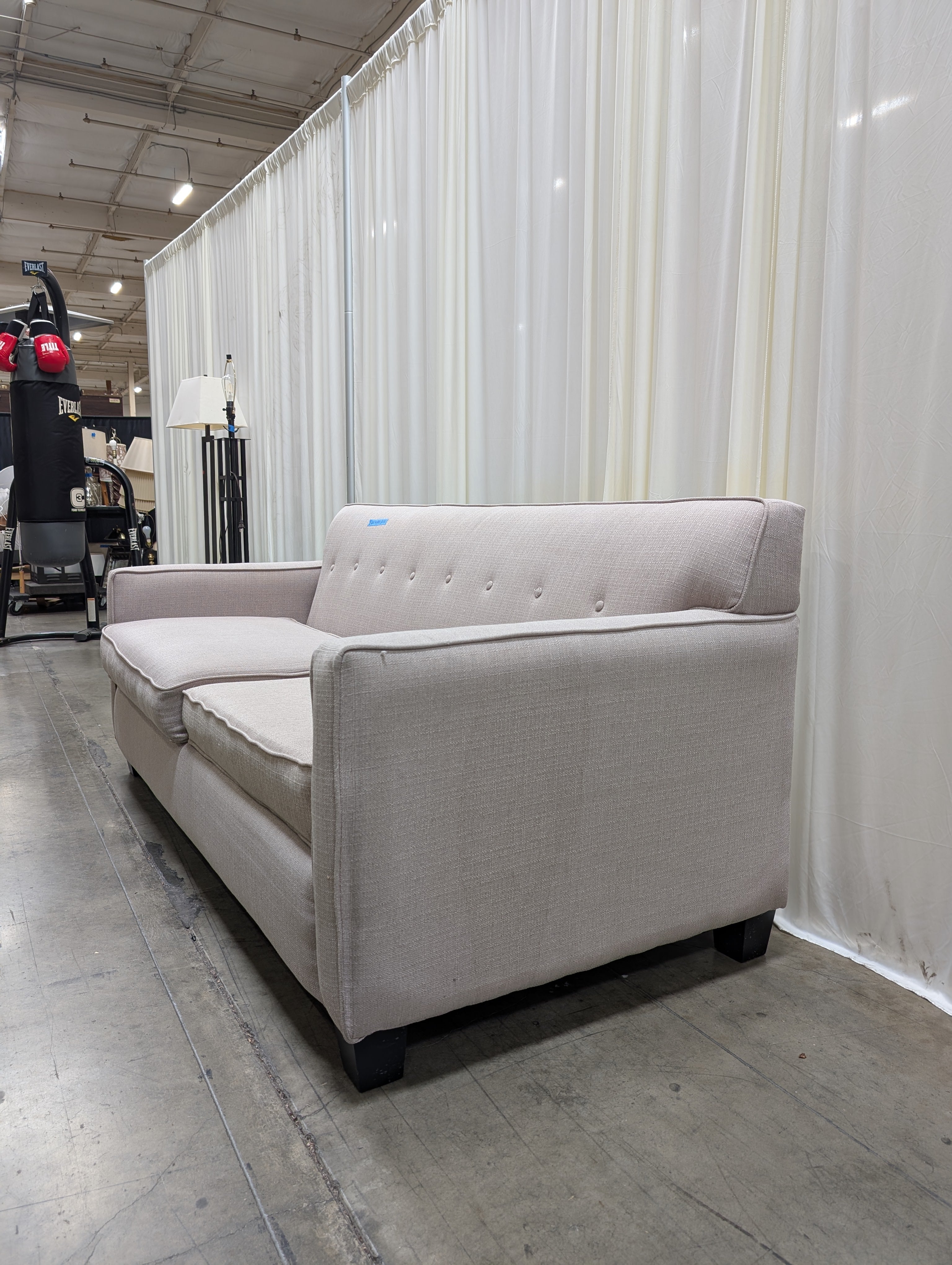 Oatmeal Woven Fabric Couch with Button Tufting
