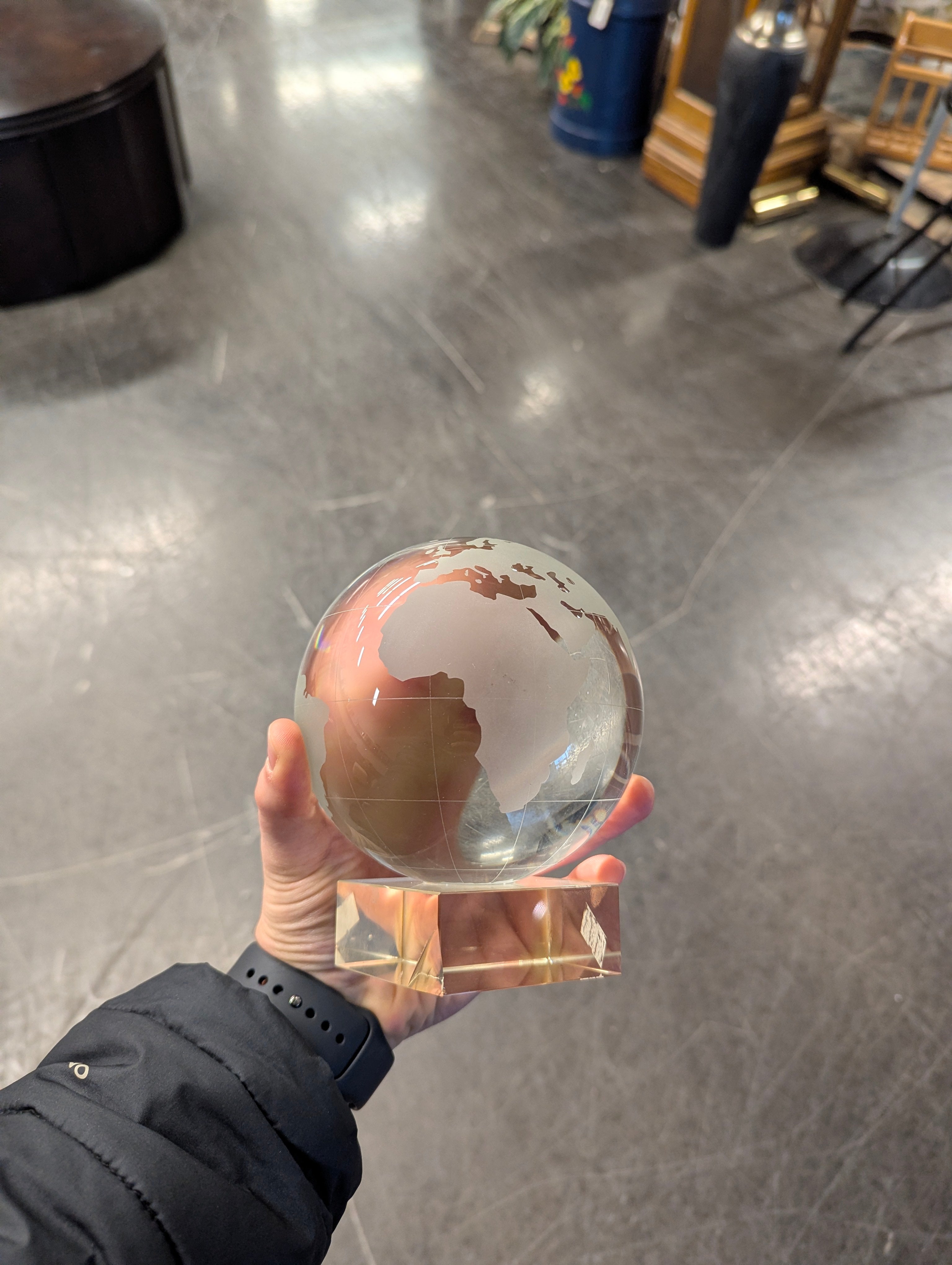 Clear Glass World Map Globe Decorative Sphere Paperweight