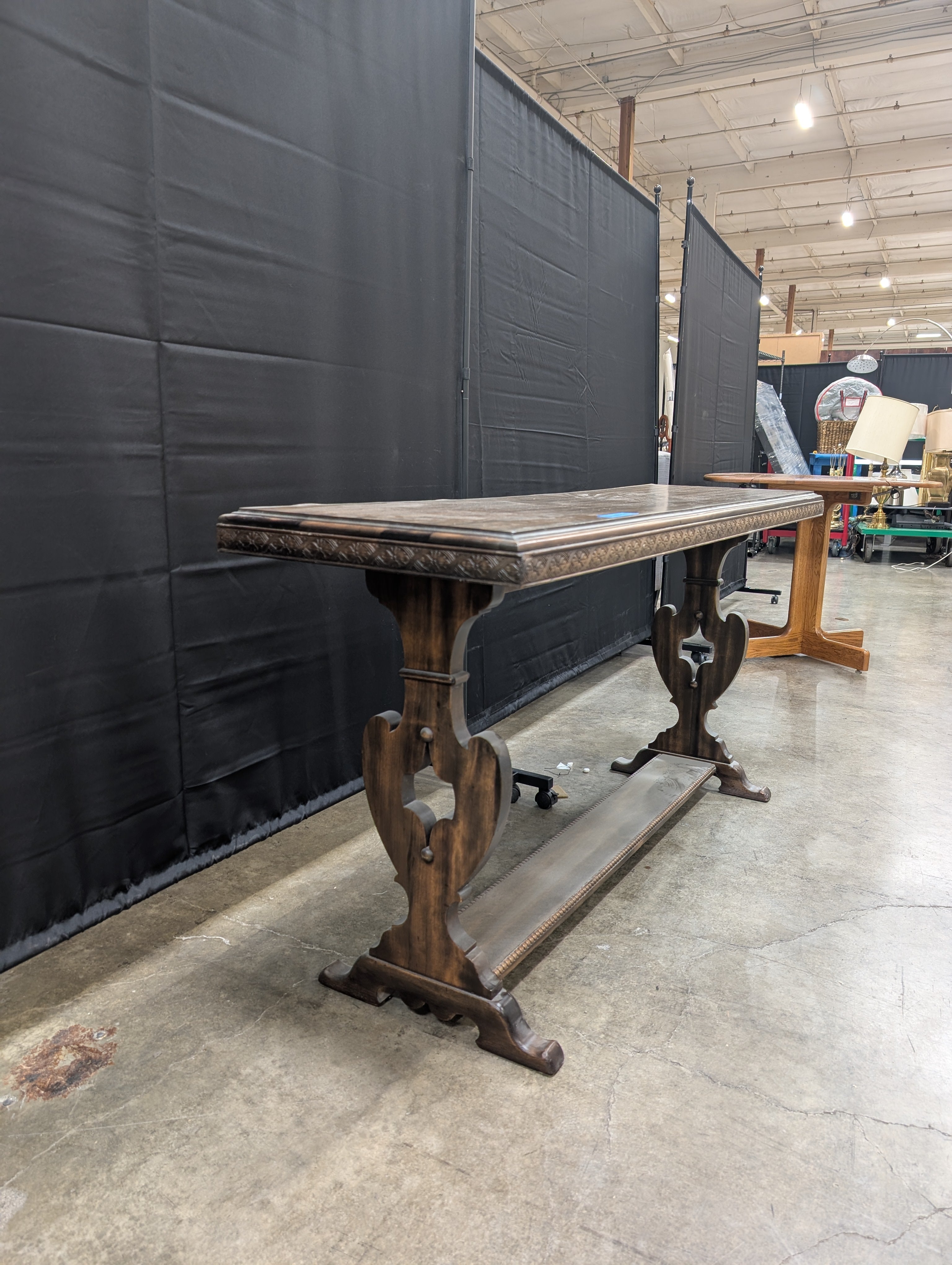 Traditional Carved Wood Console Table with Trestle Base