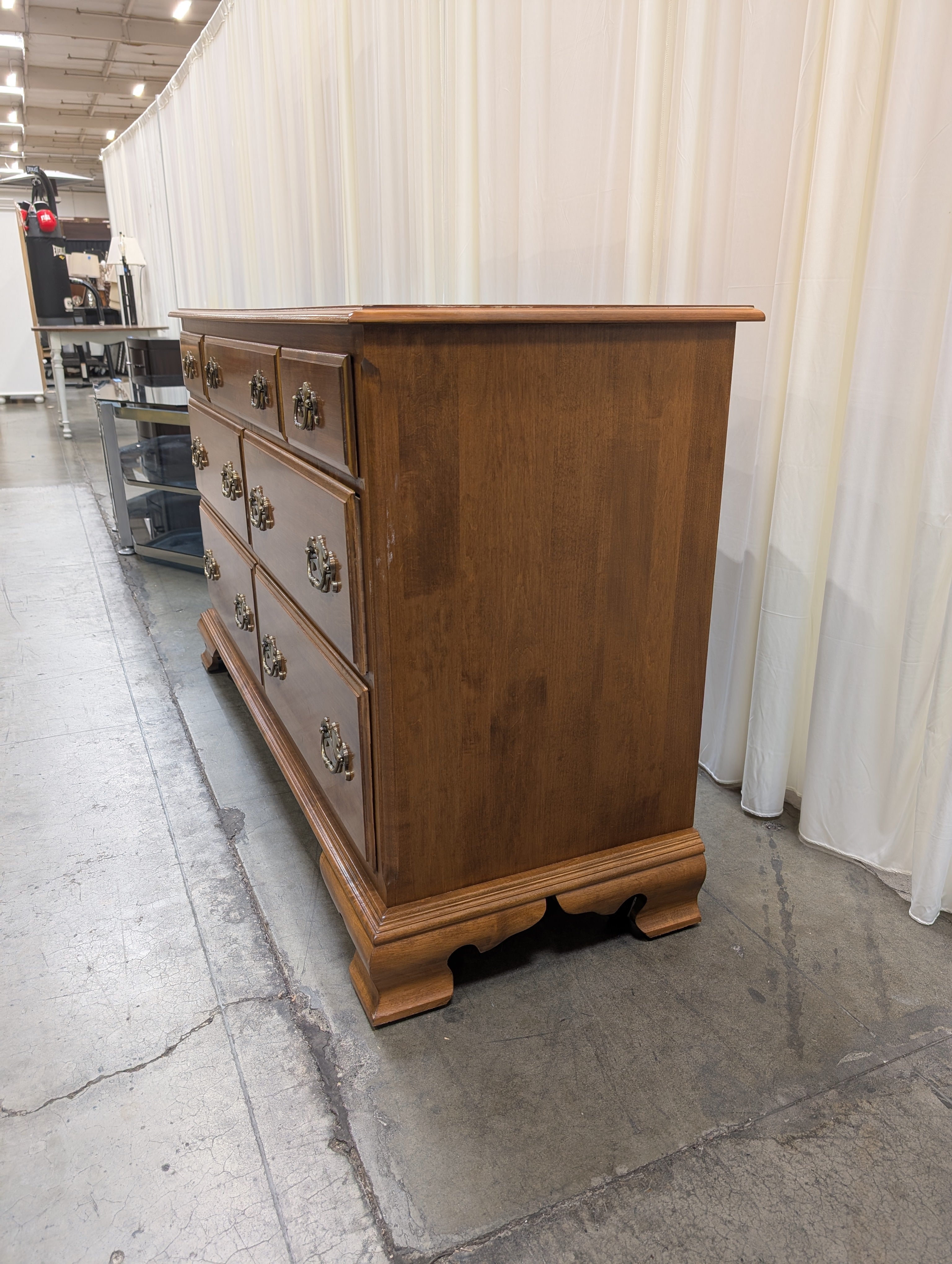 Traditional Ethan Allen Brown Wood Dresser with Brass Hardware