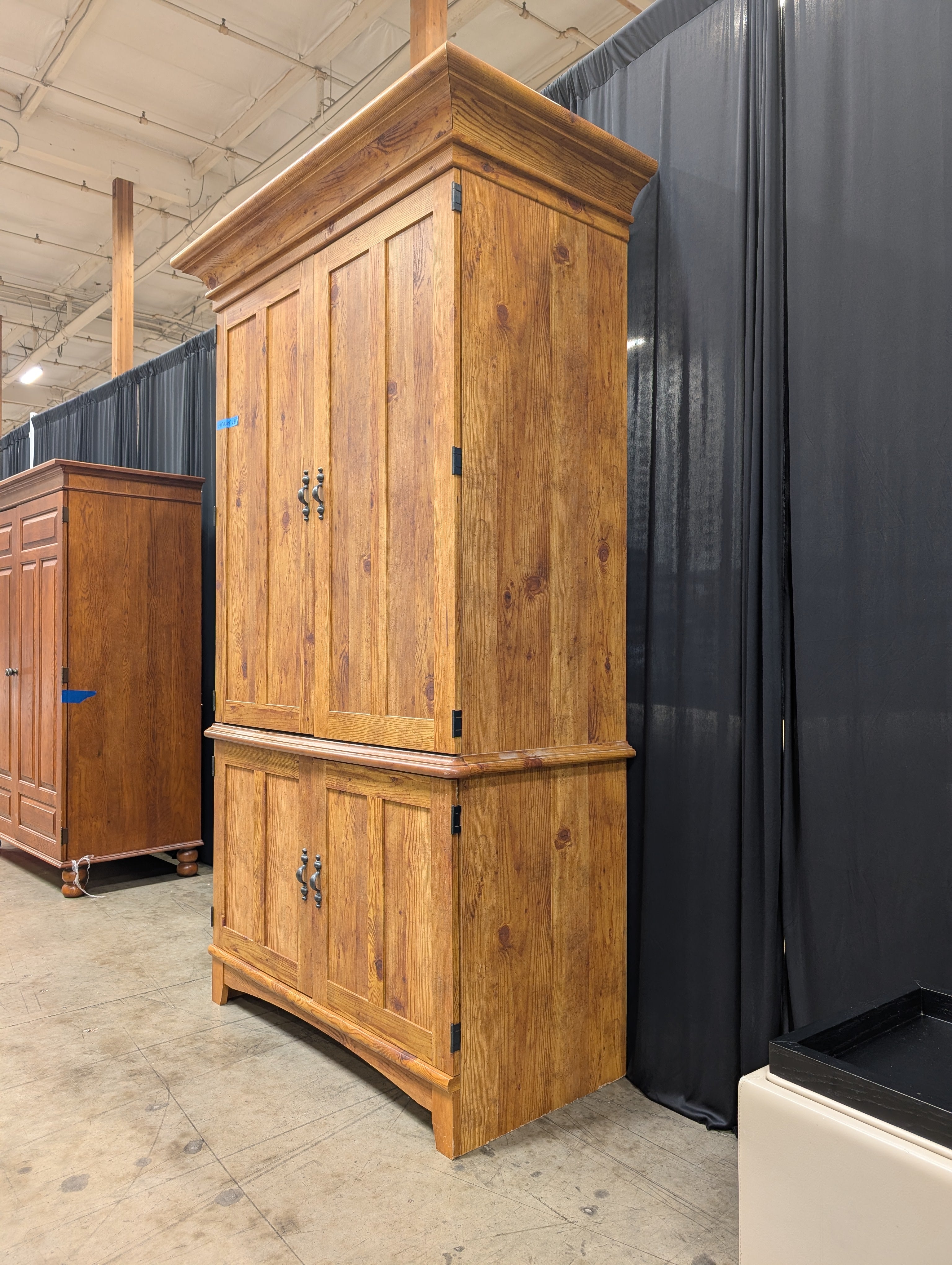 Natural Wood Storage Armoire with Dark Hardware
